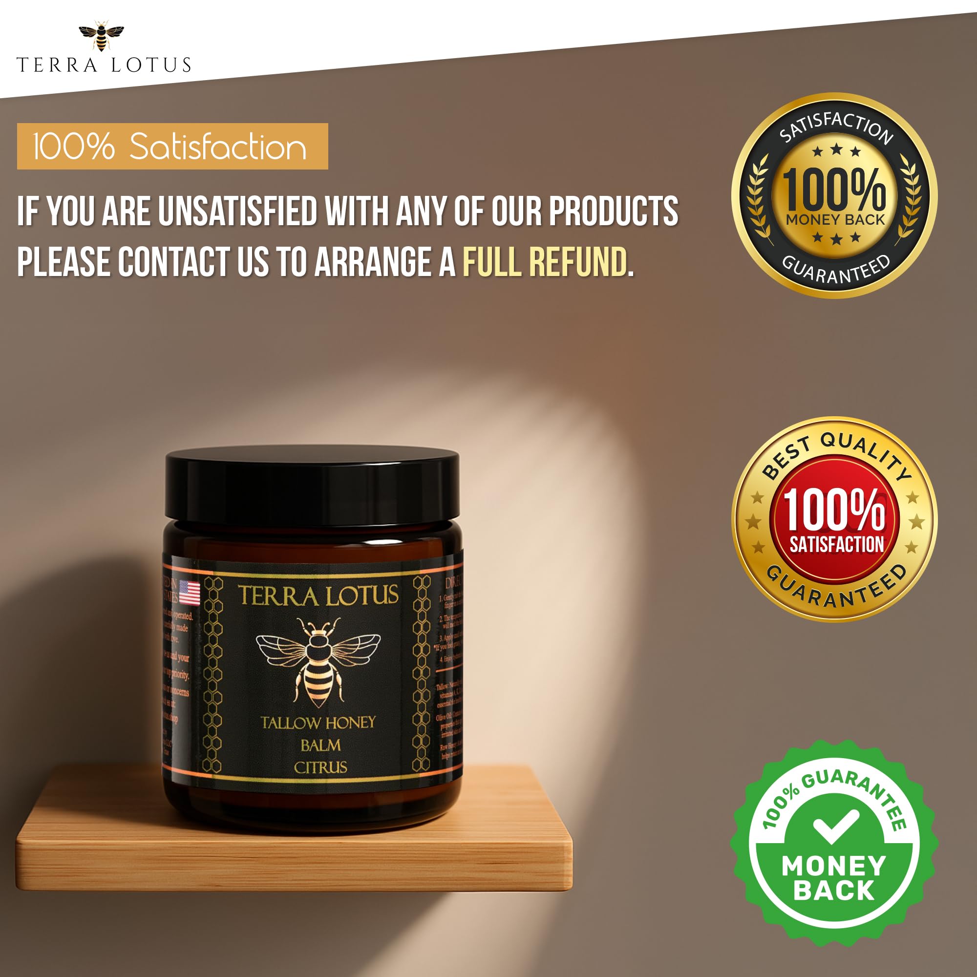 Terra Lotus - Organic Grass-Fed Beef Tallow Balm with Raw Honey - Moisturizing Cream for Soft, Smooth Skin - Handmade All-Natural Moisturizer (4oz, Citrus)