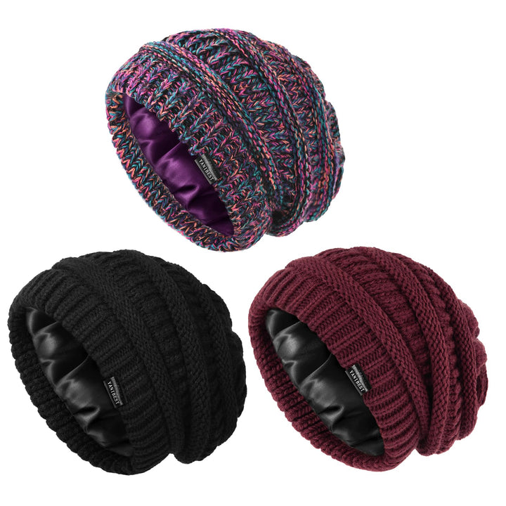 YANIBEST Winter Hats for Women 2023 Slouchy Satin Linned Beanie for Women Soft Stretch Warm Skull Ski Cap Beanies
