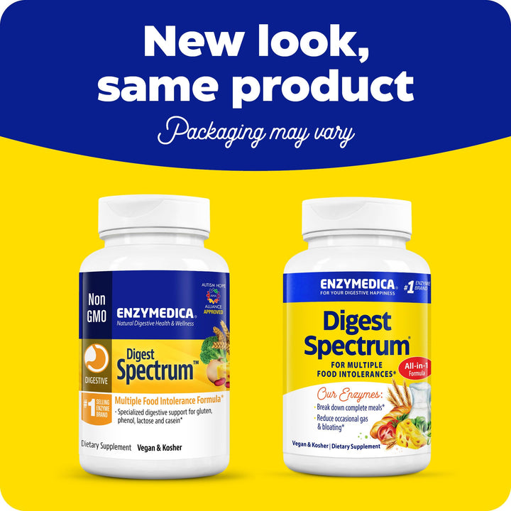 Enzymedica Digest Spectrum, Digestive Enzymes for Multiple Food Intolerances, Offers Fast-Acting Gas & Bloating Relief, 90 Capsules FFP