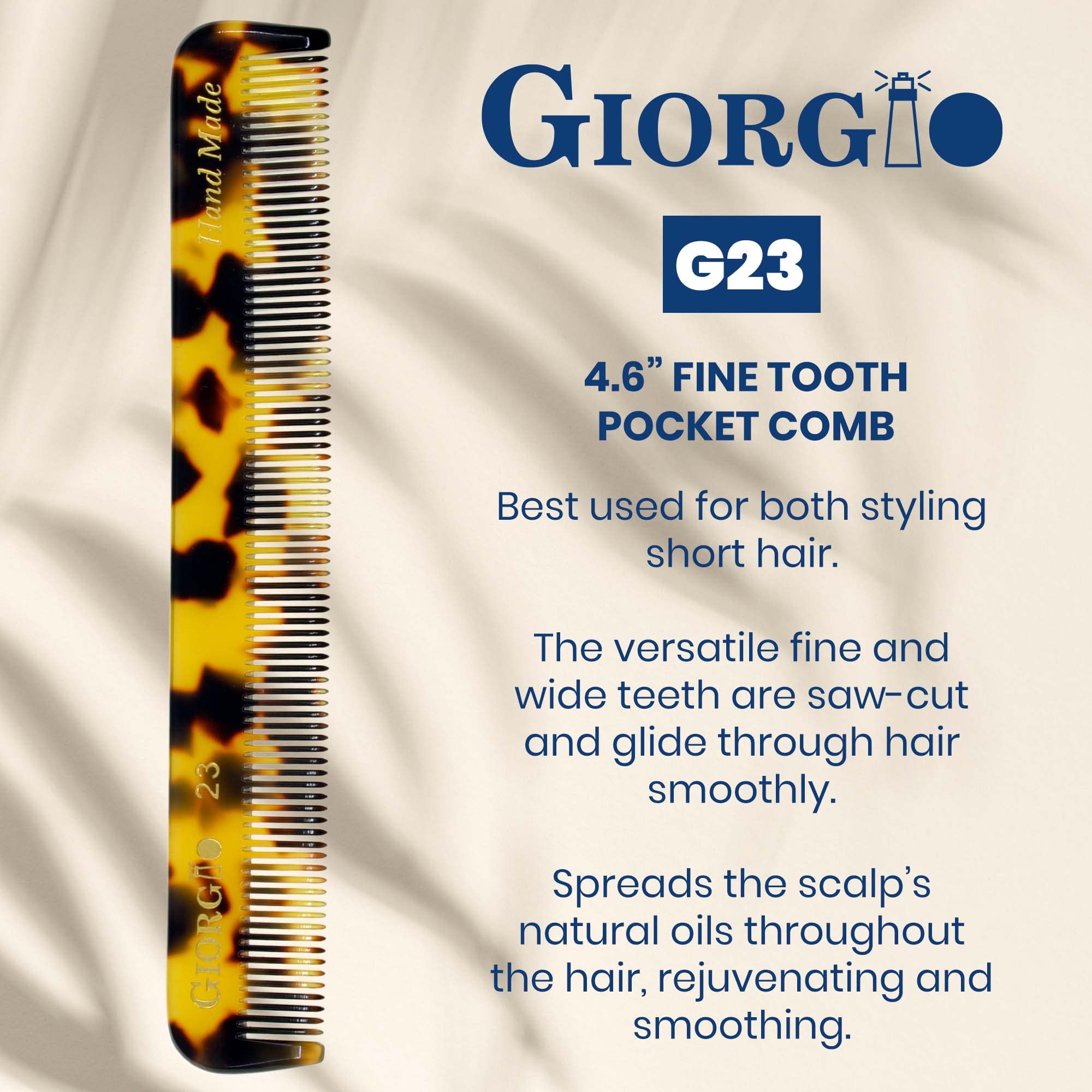 Giorgio G23 4.75 120 mm Small Fine Toothed Men's Hair, Beard & Mustache Pocket Comb. Hand-Made of.