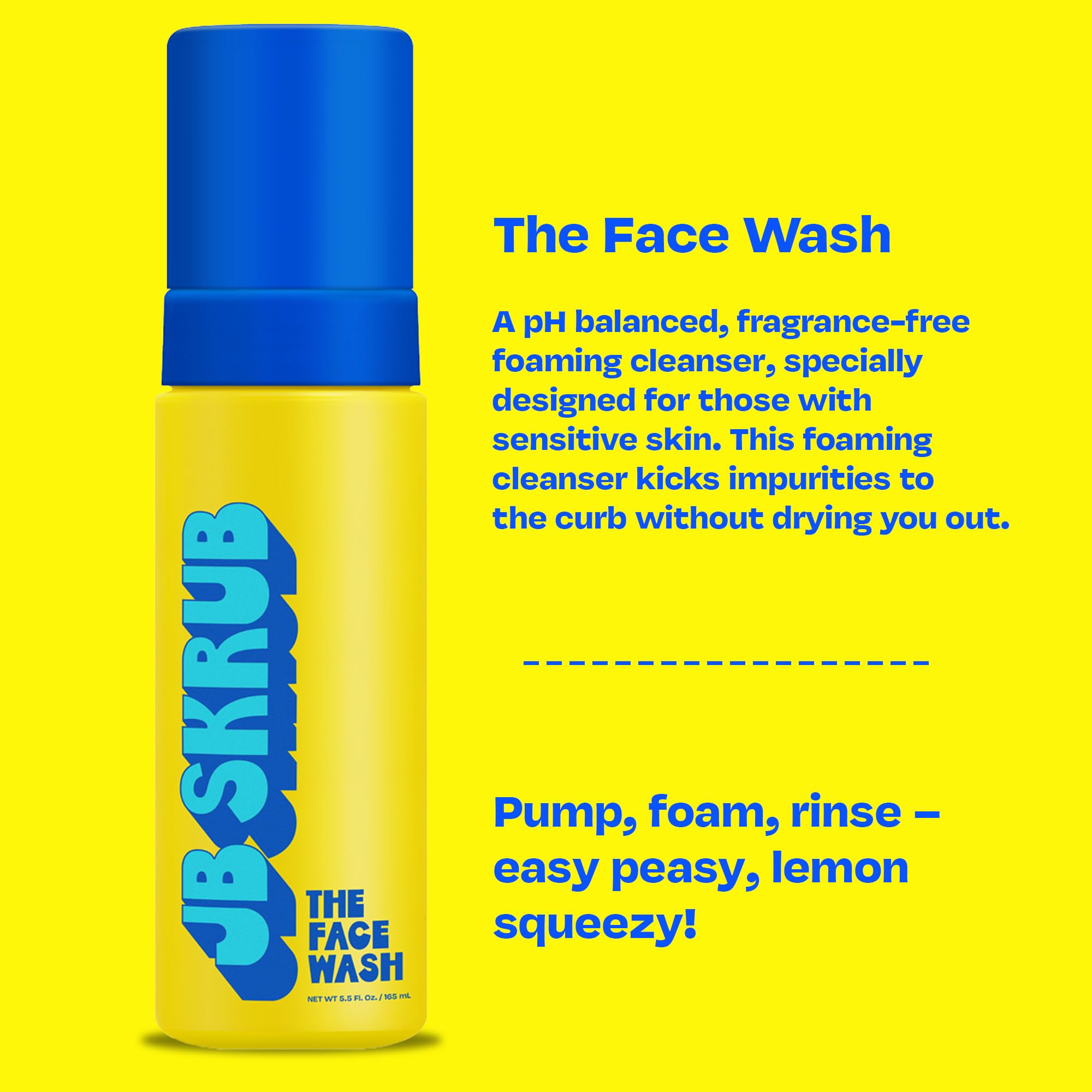 JB SKRUB The Face Wash - Gentle Facial Cleanser for Kids, Tween and Teen Boys - Fragrance-Free Foaming Face Wash with Aloe Vera & Chia Seed for Sensitive Skin - 5 Fl. Oz