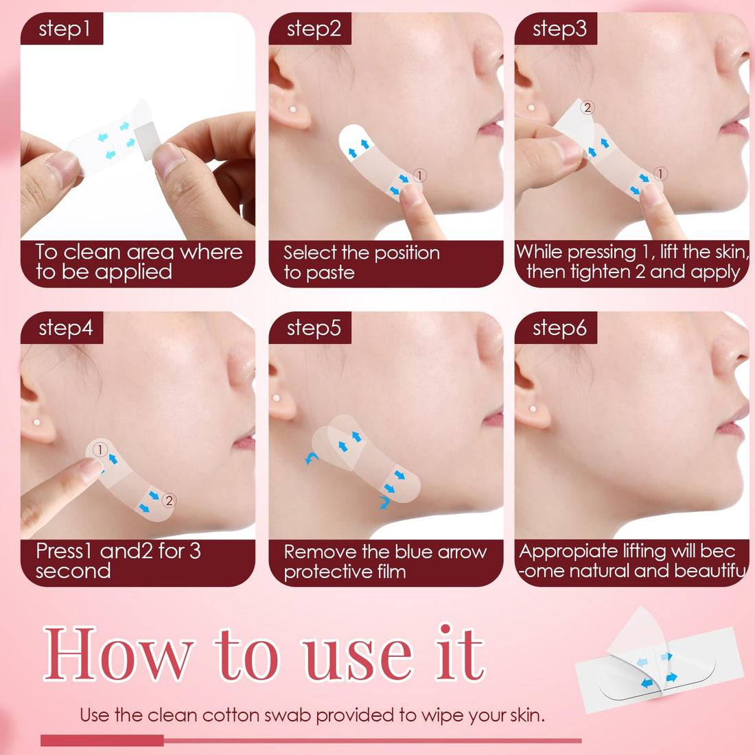 Siifert 260 Pcs Face Lift Tape, Face Lift Tape Invisible with 8 Pcs Lifting Cord Kit, Face Lifting Tape Patches for Lifting Facial Wrinkles Double Chin Neck Jowls Eyes, Comes with 200 Cleaning Swabs