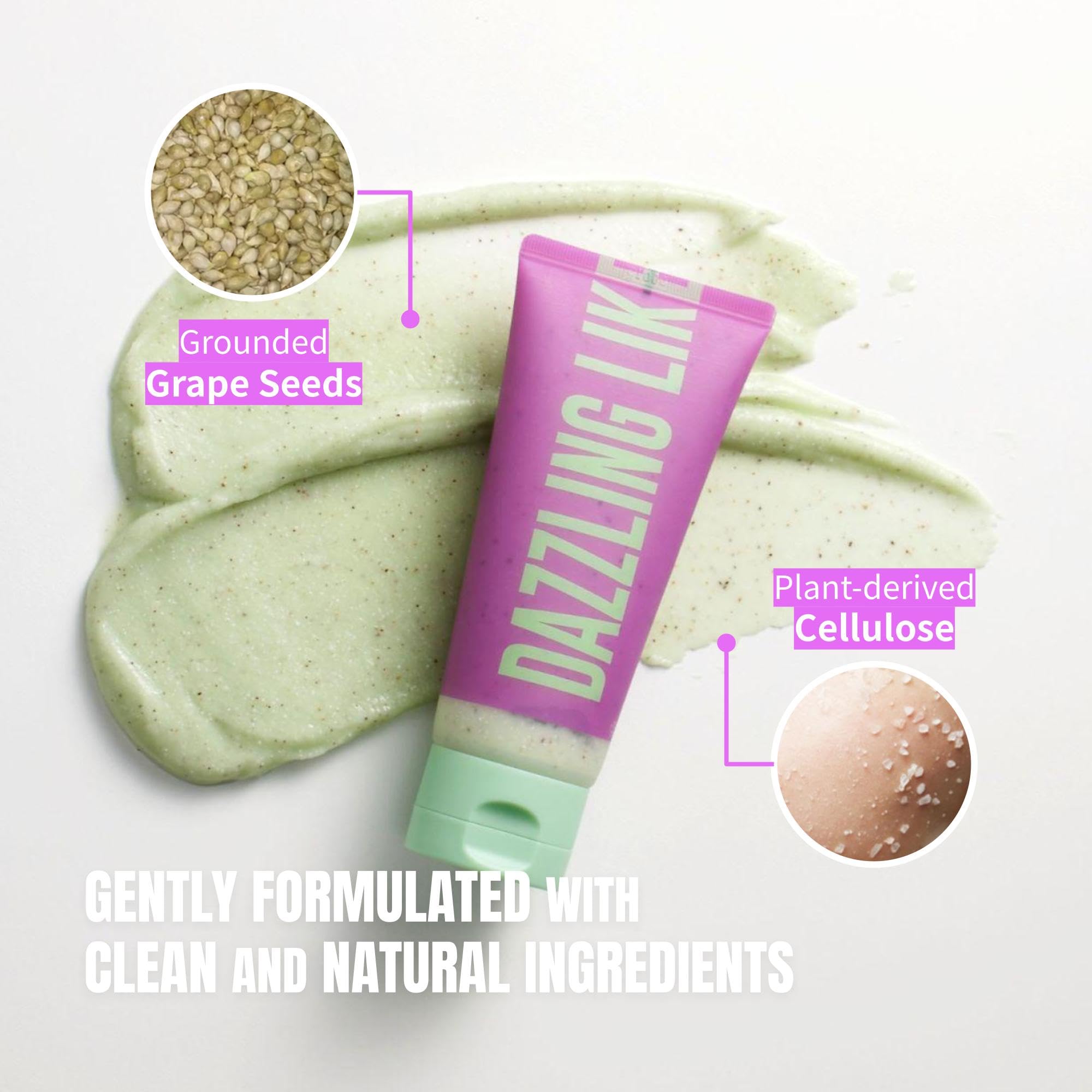 [Dear Doer] Dazzling Body Scrub in Tube - Radiant & Gentle Exfoliator with Grapeseeds & Plant-Derived Cellulose to Remove Dead Skin Cells with Vitamin C, Fresh Floral Scent, Vegan, 3.38 fl oz (100 ml)