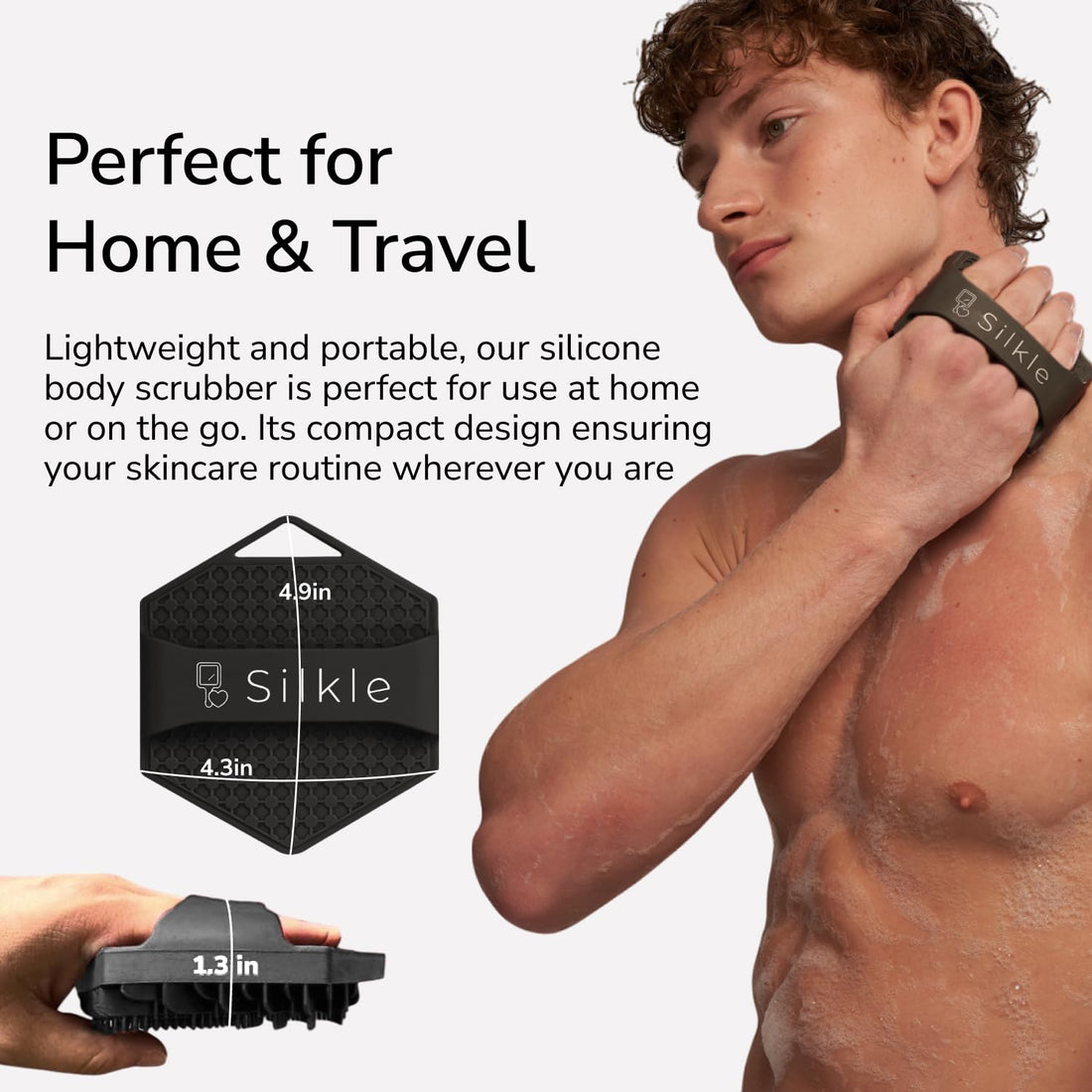 SILKLE Silicone Body Scrubber - Exfoliating Bath Brush and Skin Cleanser - Shower Sponge for Gentle Body Scrub and Wash - Silicone Scrubbing Care Tool for a Refreshed and Renewed You - Black