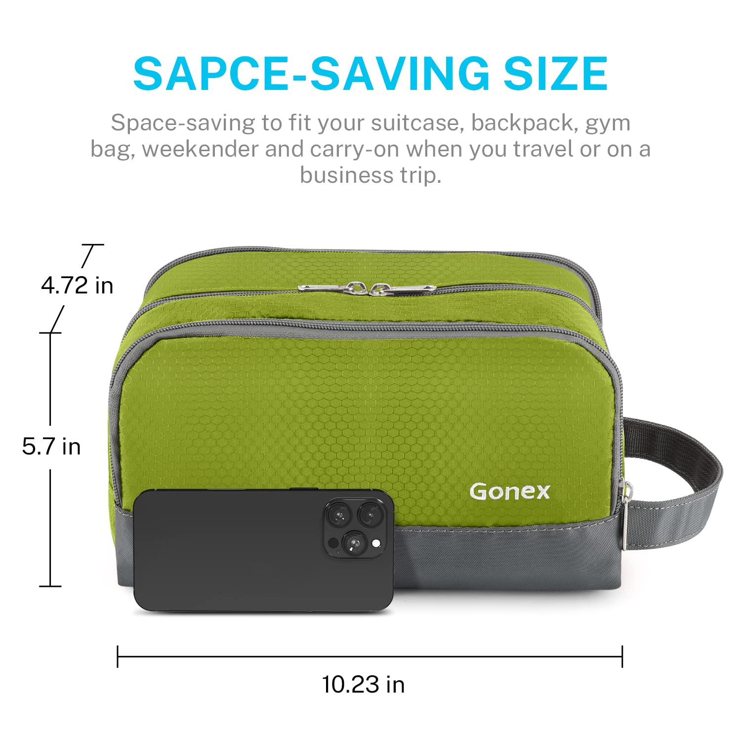 Gonex Travel Toiletry Bag Nylon, Dopp Kit Shaving Bag Toiletry Organizer Green