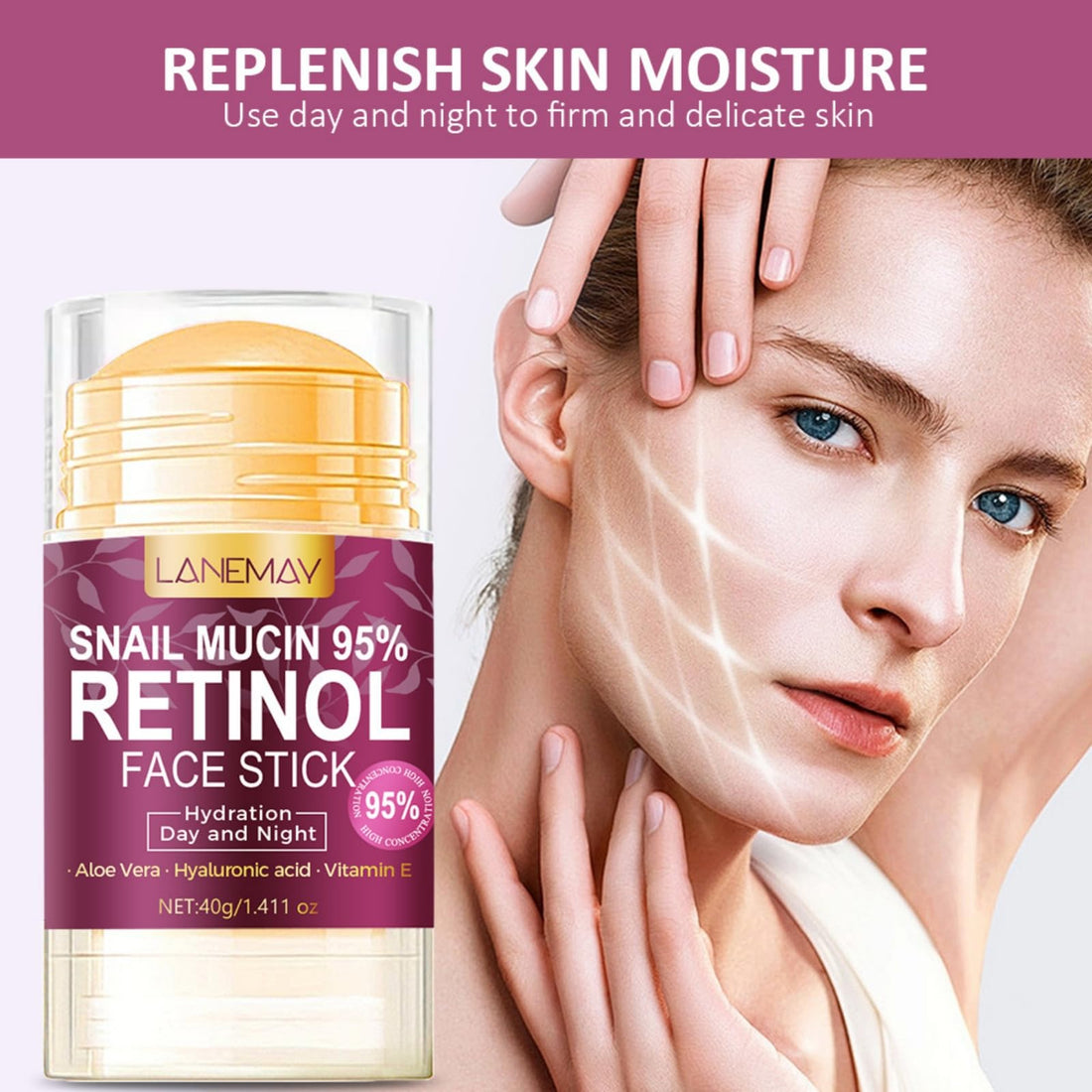 Retinol Face Stick, Snail Mucin Face Moisturizer with Retinol Day & Night Lifting & Firming Anti Wrinkle Facial Moisturizer Balm Stick Nourishing Anti Aging Repair Cream for All Skin Types