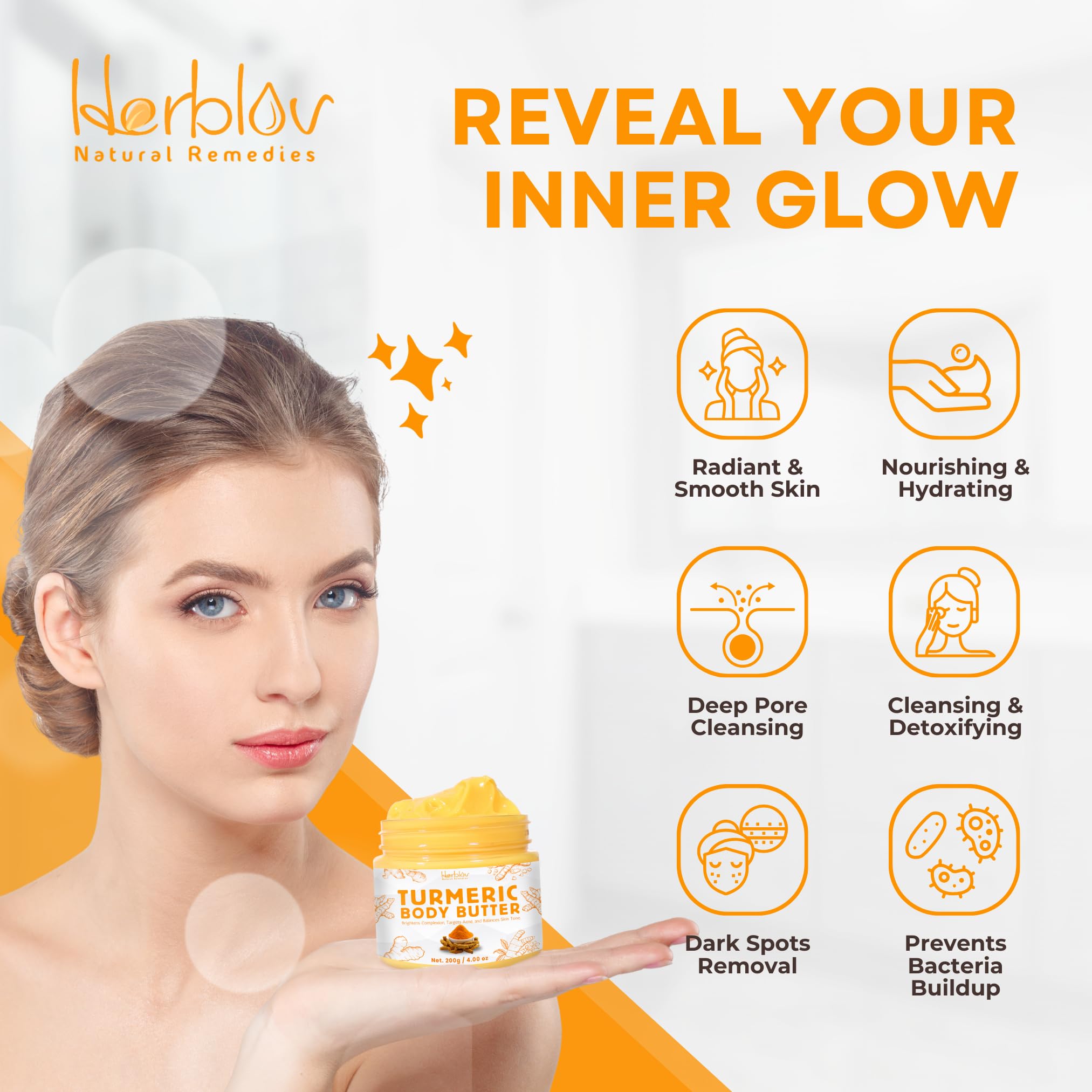 Turmeric Face Cream – All Natural Skin Brightening Lotion – Turmeric Whipped Body Butter for Dark Spots, Hyperpigmentation – Turmeric Skincare Cleanses, Fights Acne, Evens Tone, Scars, Sun Damage