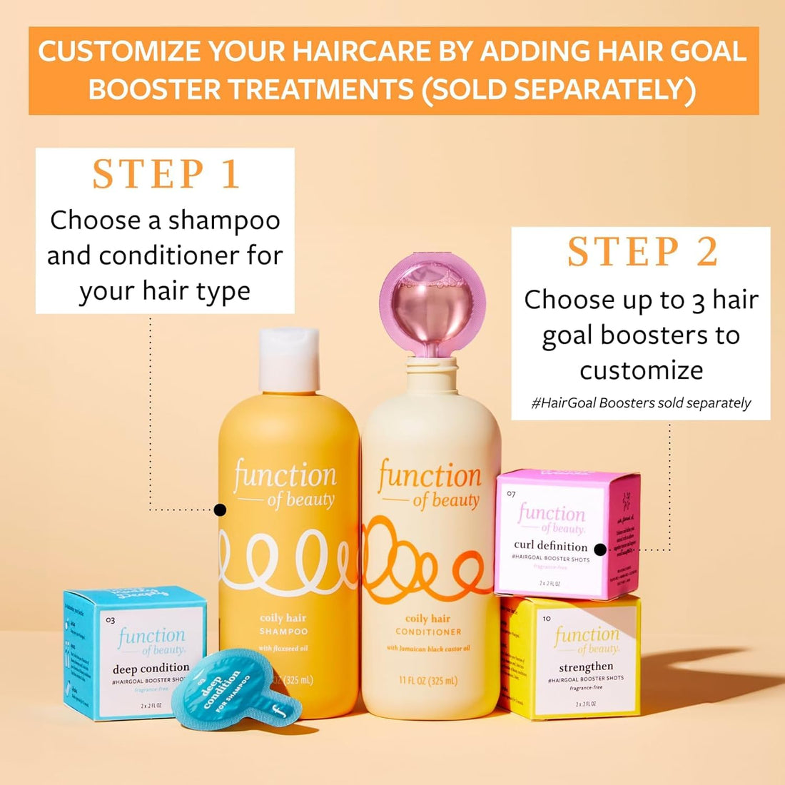 Function of Beauty Coily Hair Conditioner, 11 oz - Flaxseed Oil Nourishes & Hydrates Coils & Curls, & Jamaican Black Castor Oil Moisturizes & Revives, Sulfate-Free, Customizable Haircare