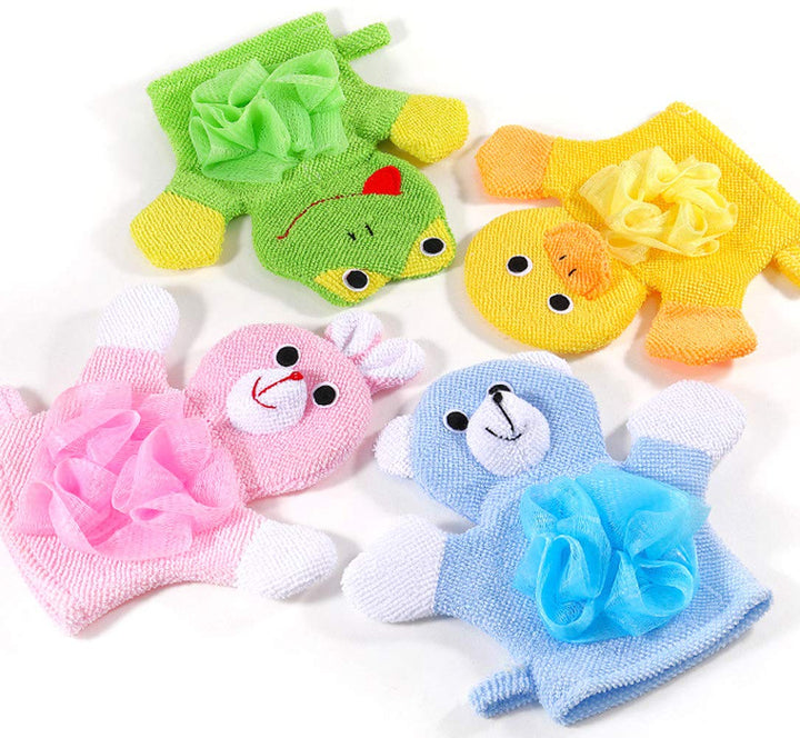 Bath and Shower Loofah Sponge For Kids,Non-toxic,Skin-friendly Soft Terry Cloth Bath Puppet,Wash Cloth,Bath Mitt,Bath Mitt,Terry Cloth Bath Mitt Set of 3,Cute Face Design(Cartoon Rabbit/Duck/Bear)