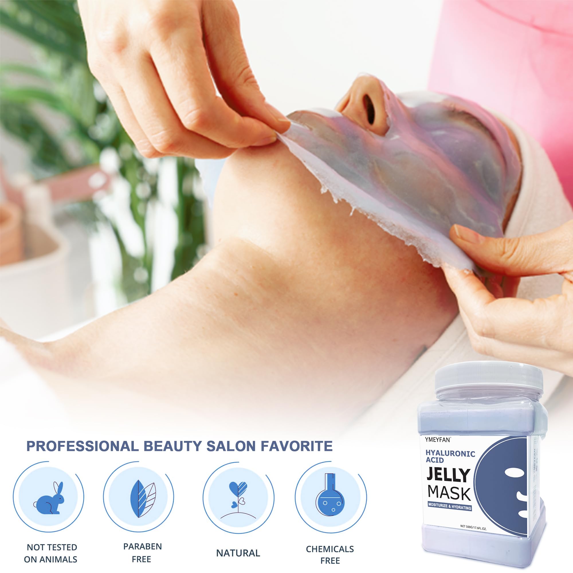 YMEYFAN 5 Jar 500G Jelly Mask Powder for Facial Professional Bundle, Beauty Spa Face Mask Skincare Product Bulk (Turmeric, Vampire, Hyaluronic Acid, Gold, Collagen)