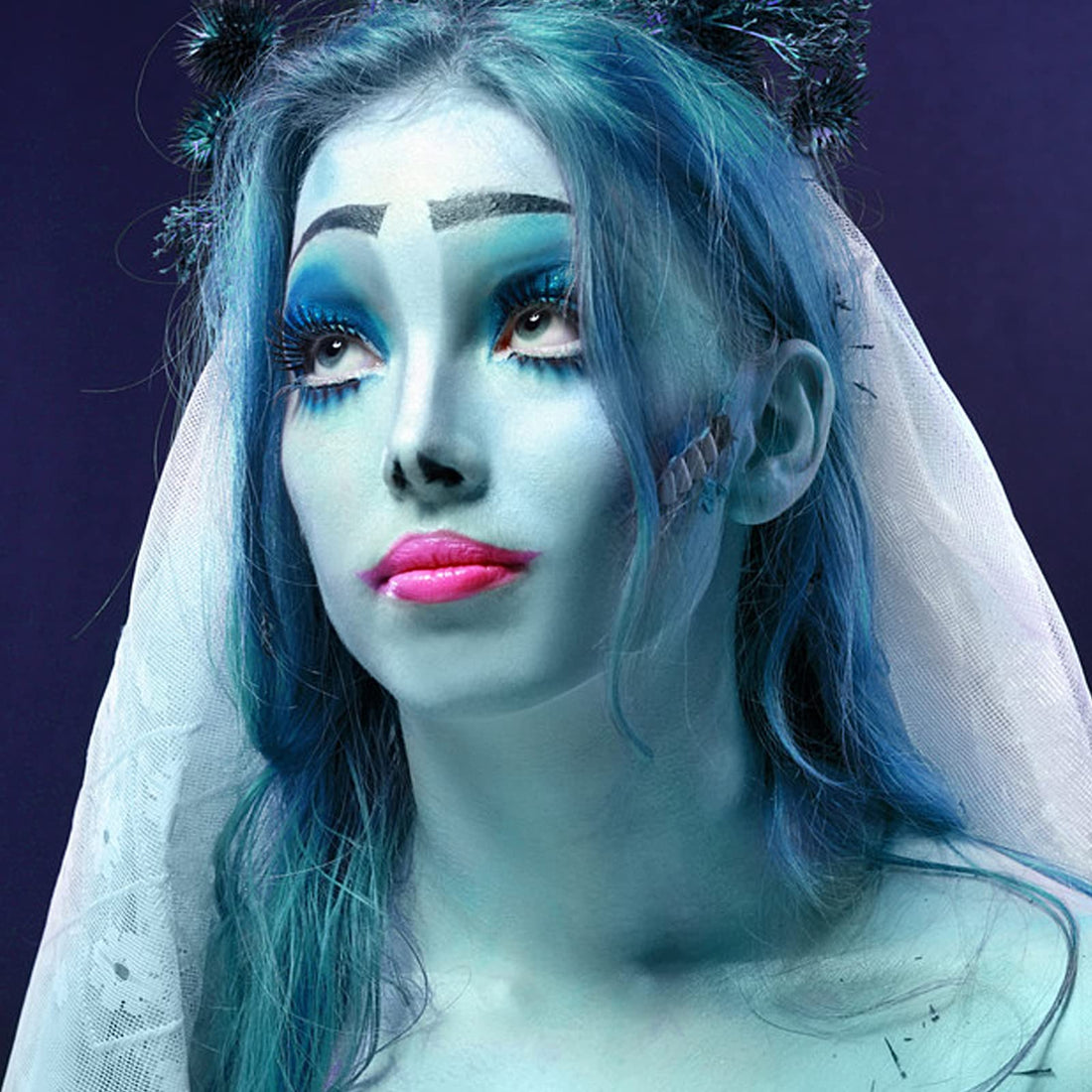 MEICOLY 2pcs Blue Eyeshadow Stick for Halloween Corpse Bride Avatar Sally Makeup, Metallic Shimmer Crayon, Waterproof Shiny Rotating Single Eye Shadow Pencil Eyeliner Stick