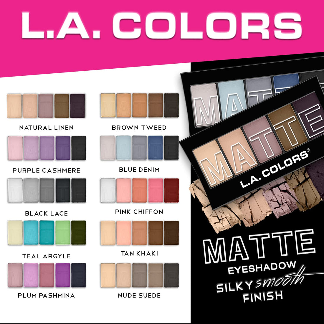 Purple Cashmere : L.A. Colors 5 Color Matte Eyeshadow, Purple Cashmere, 0.08 Ounce