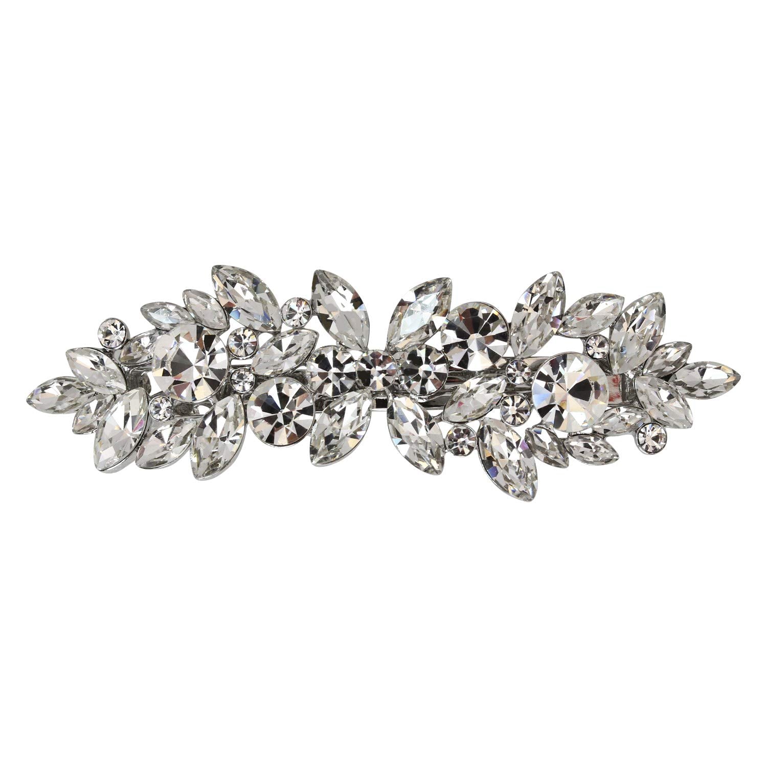 Faship Gorgeous Clear Rhinestone Crystal Flower Barrette Clip - Clear