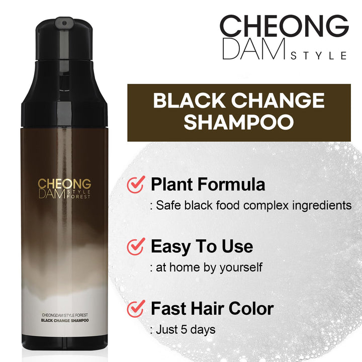 [Korean dye shampoo] CHEONGDAM STYLE FOREST BLACK CHANGE SHAMPOO, Semi Permanent Hair Color Darkening Grey Hair Dye Coverage Volume, Peptide Ceramide Hyaluronic Acid Paraben Free 6.7oz (Brown)