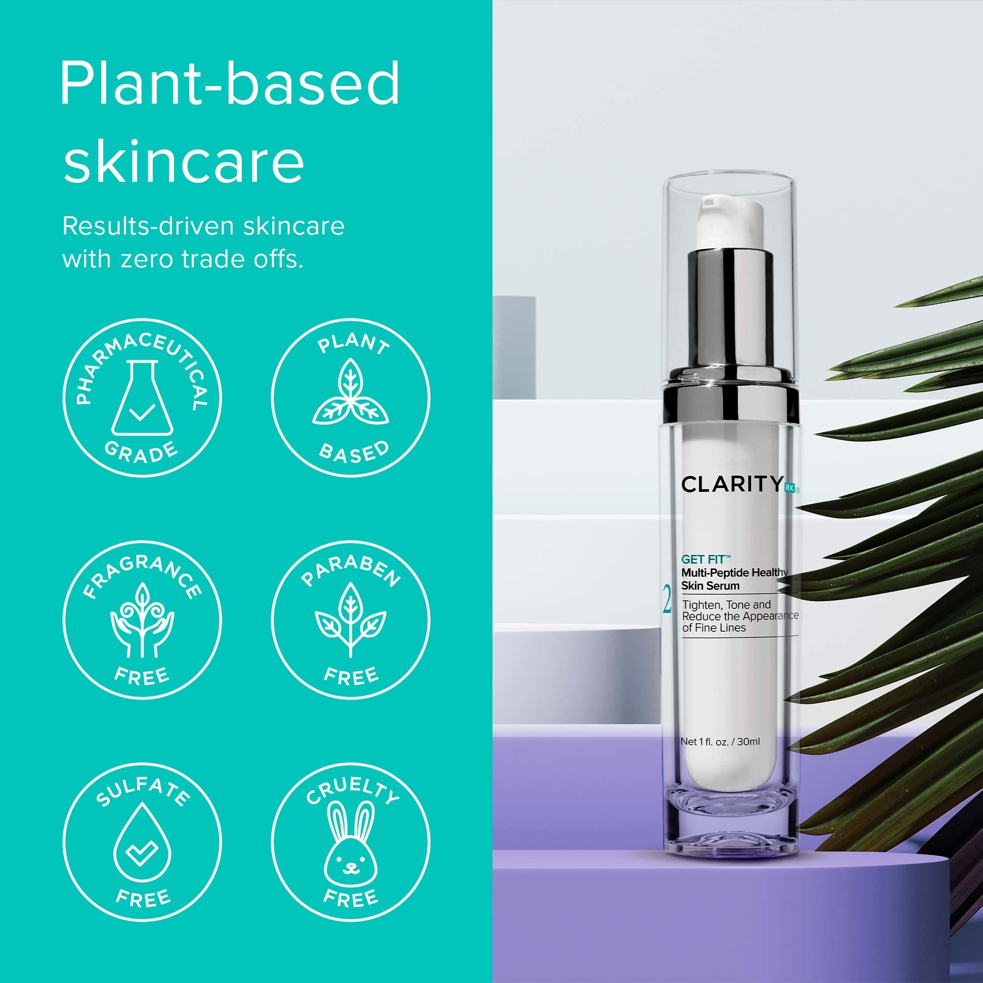 ClarityRx Get Fit Multi-Peptide Healthy Skin Serum, Natural Plant-Based Anti-Aging Treatment for Fine Lines & Wrinkles (1 fl oz)