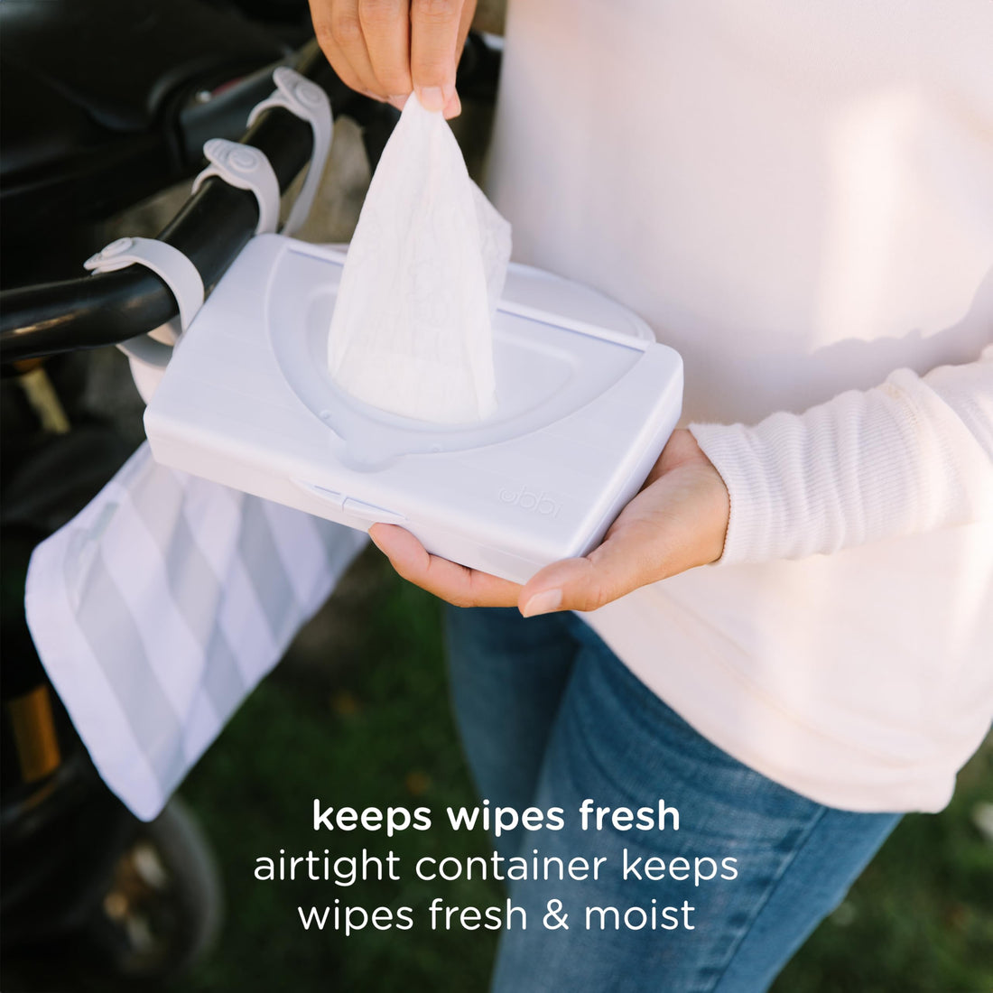Ubbi On-The-Go Baby Wipes Dispenser, Portable Wipes Container for Travel, Diaper Bag Accessory Must Have for Newborns, Reusable Wipes Holder, Gray