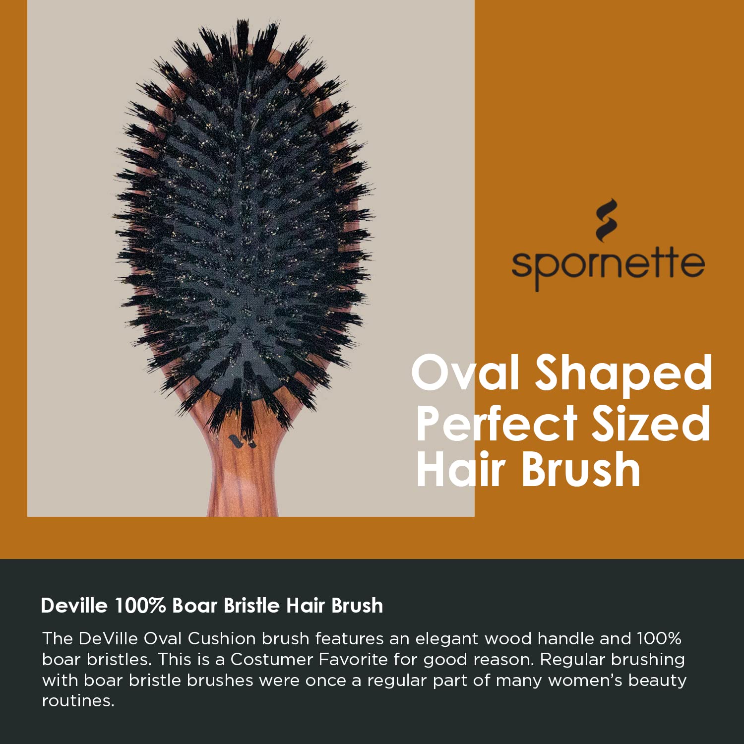 Spornette Deville 100% Boar Bristle Oval Cushion Brush
