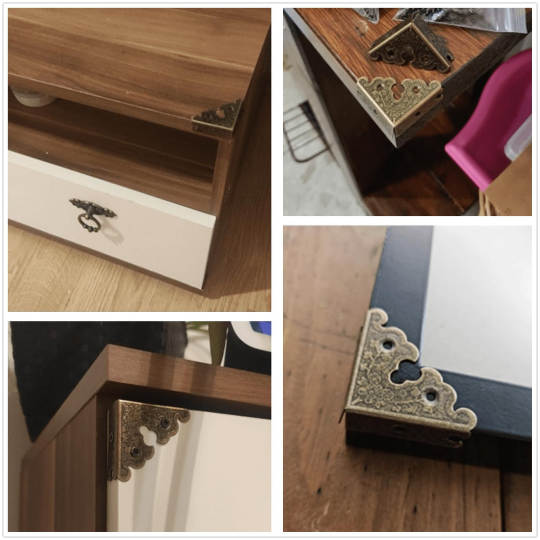 dophee 4Pcs Decorative Corner Protectors, Retro Style Edge Safety Guards Covers for Picture Frame Album Jewelry Box Gift Box Wooden Case Chest Tables Cabinet Furniture, 1.34x1.34-Antique Bronze