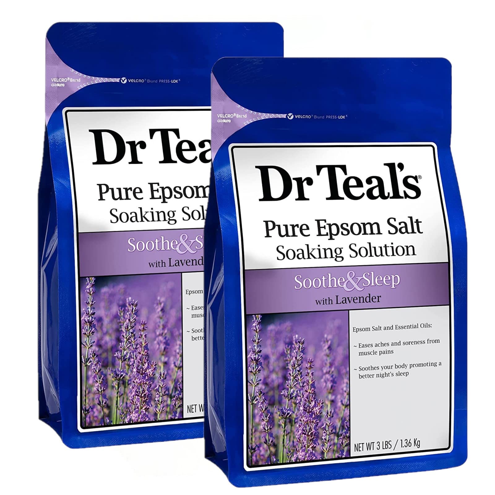 Dr. Teals Soothe & Sleep Lavender Soaking Solution Gift Set (2 Pack, 3lbs ea.) - Pure Epsom Salt & Essential Oils Provide Relief from Daily Stress & Promote A Better Nights Sleep - at Home Remedy