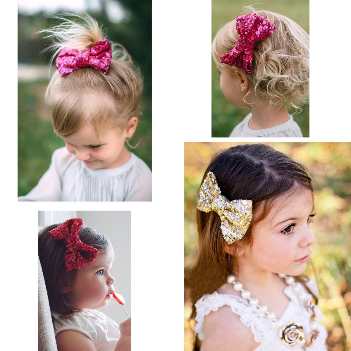 xsby Party Hair Bows Clips for Girls, 10pcs Children Sequins Bow Barrettes Cute Baby Girl Bow Hair Clips A
