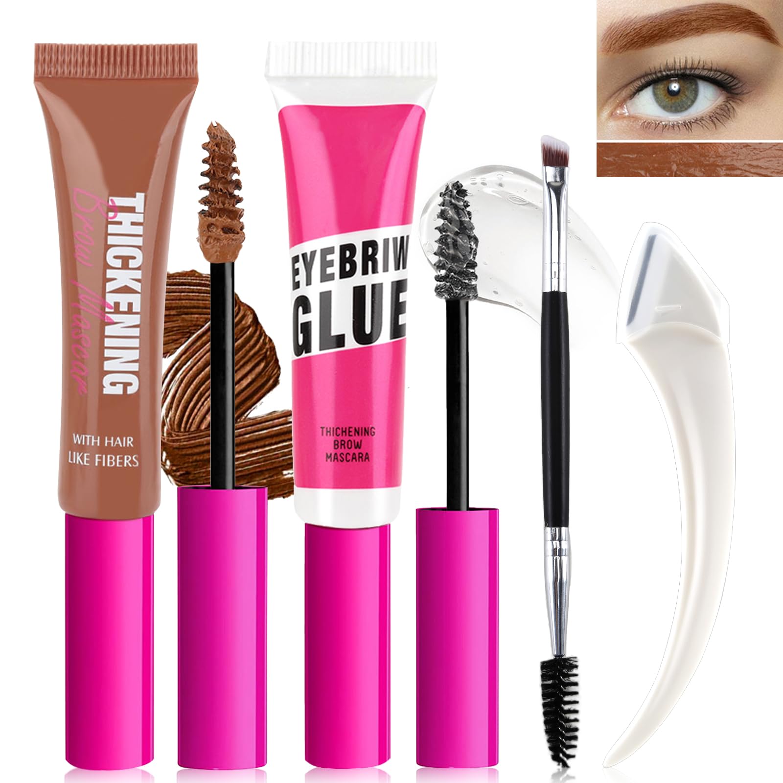 Jutqut Waterproof Tinted Brow Gel Kit- 1 Tinted Thickening Eyebrow Gel & 1 Clear Setting Brow Glue, Extreme Hold, Brow Fast Sculpt, Waterproof, Transfer-proof, with 1 Brow Razor & 1 Brush #04