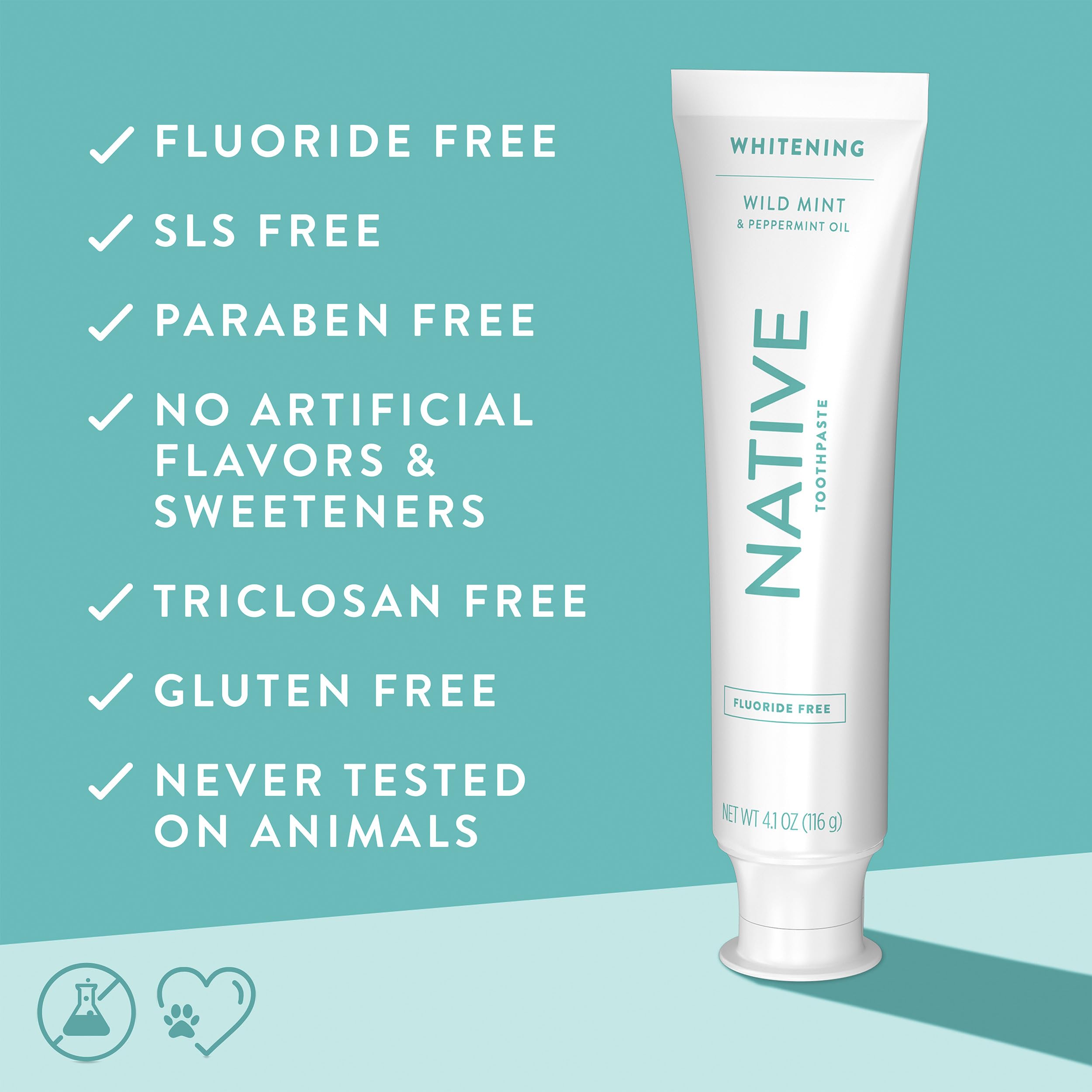 Native Whitening Wild Mint & Peppermint Oil Fluoride Free Toothpaste, 4.1 oz Pack of 3