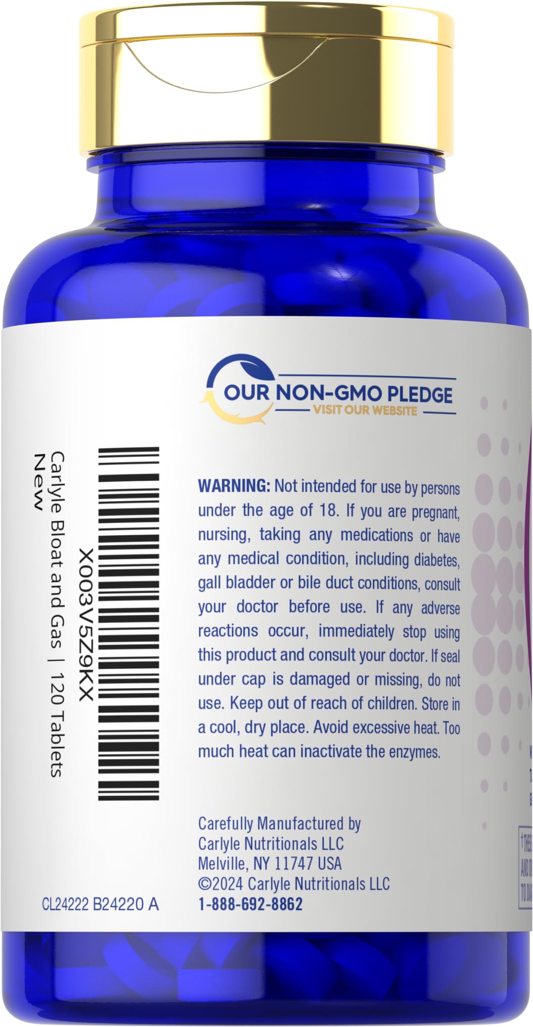 Carlyle Bloat & Gas Support for Men & Women | 120 Tablets | Extra Strength Pills | Supplement with Enzymes, Turmeric, Ginger & More | Non-GMO & Vegetarian Formula
