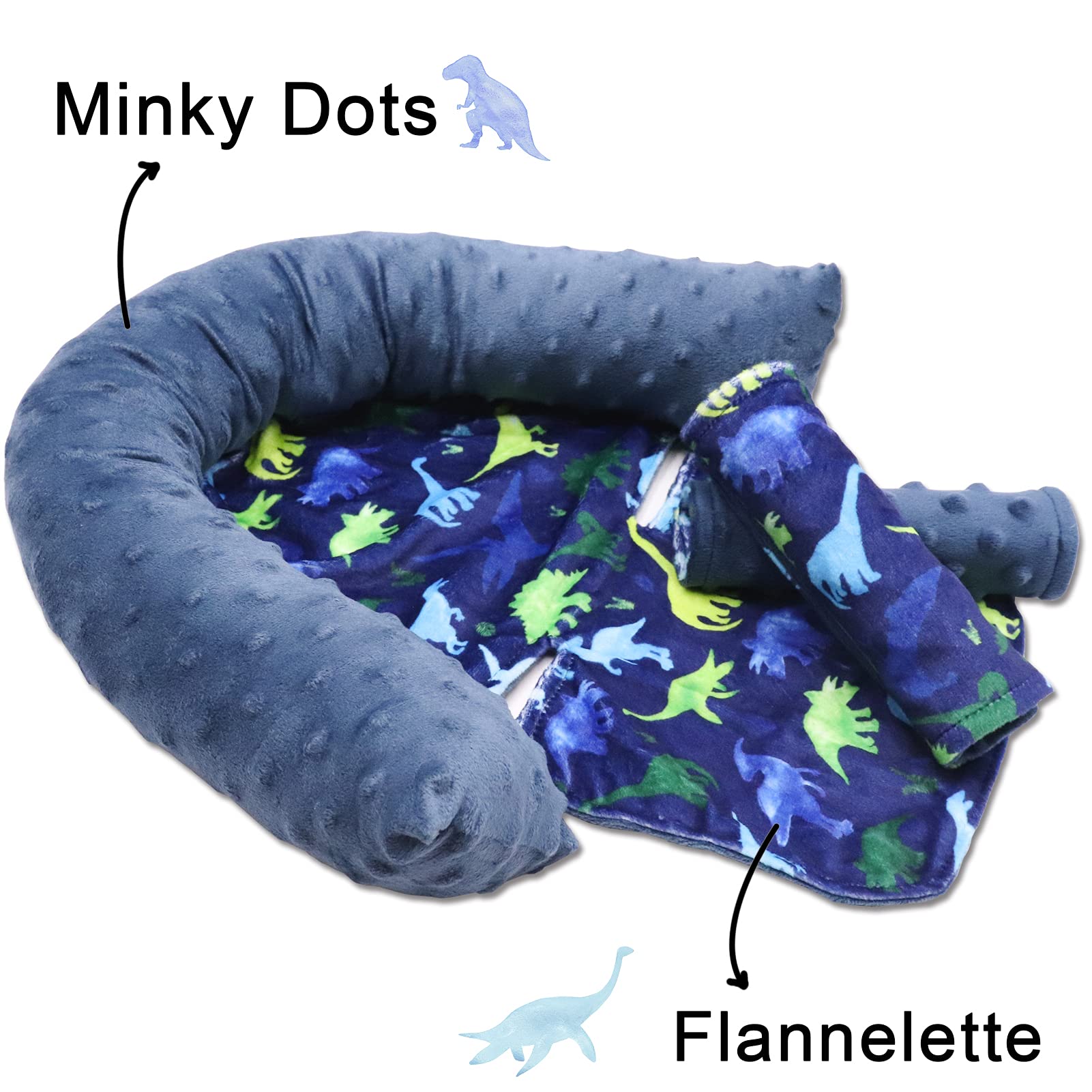 Baby Carseat Headrest and Strap Covers, Dinosaur Minky Infant Strollers Head Support & Seat Belt Cover, Toddler Strollers Headrest and Neck Cover, Car Accessories for Newborn Boys Girls