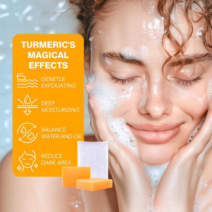 Princess Belle Turmeric Soap, Turmeric Soap Bar for Face and Body, Skin Lightening Soap for Dark Spots, Turmeric Face Soap for Ance, Natural Handmade Soap for Deep Cleansing and Hydrating-2 Pack
