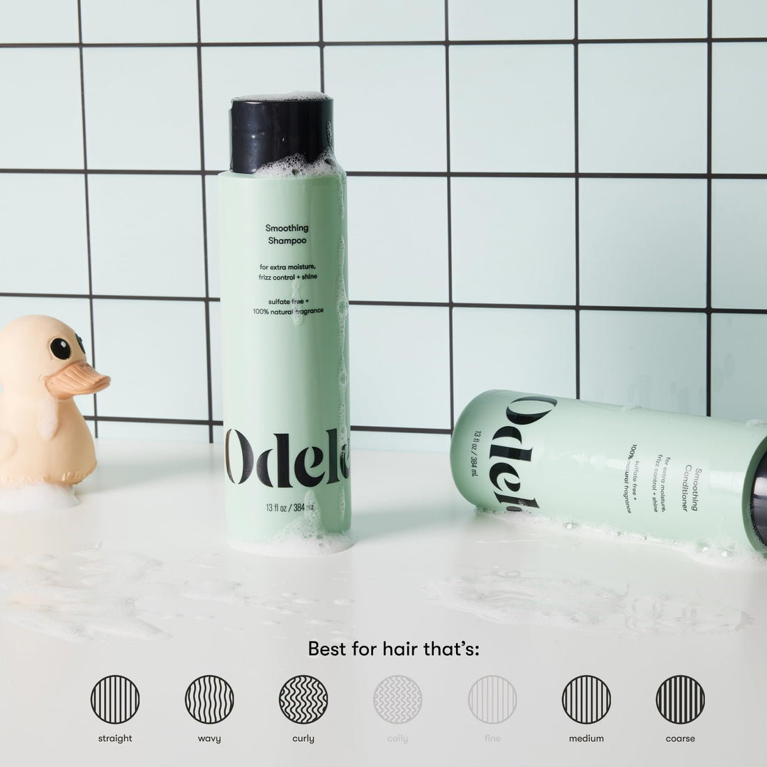 Odele Smoothing Sulfate-Free Shampoo & Conditioner Set for Moisture, Frizz Control, Shine, and Straight to Curly Hair Types, 13 Fl Oz Each (2-Pack)