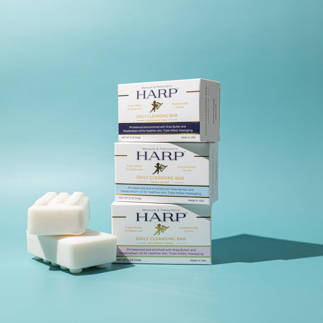HARP Sensitive Skin Body Wash Bar | pH Balanced (Slightly Acidic) | 100% Syndet | Moisturizing Shea Butter | Non-Comedogenic | Soap-Free, Lye-Free. FRAGRANCE FREE (No Masking agents added)