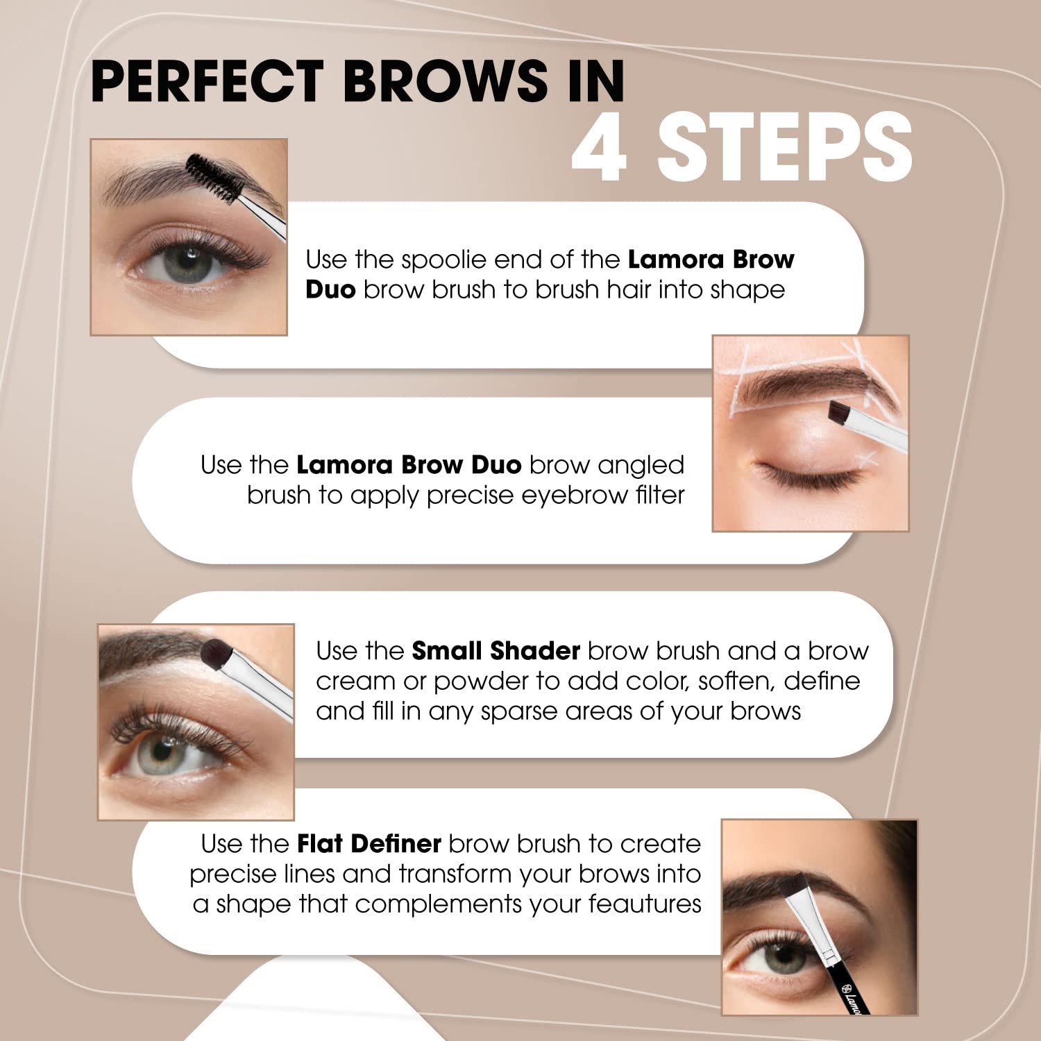 Eyebrow Brush - Duo Eye Brow Spoolie - Angled Eyeshadow Eyeliner - Precision Flat Definer - Small Shader - Premium Quality 3 Piece Set - Cruelty Free Synthetic Bristles - Apply Gel Powder Wax Pomade