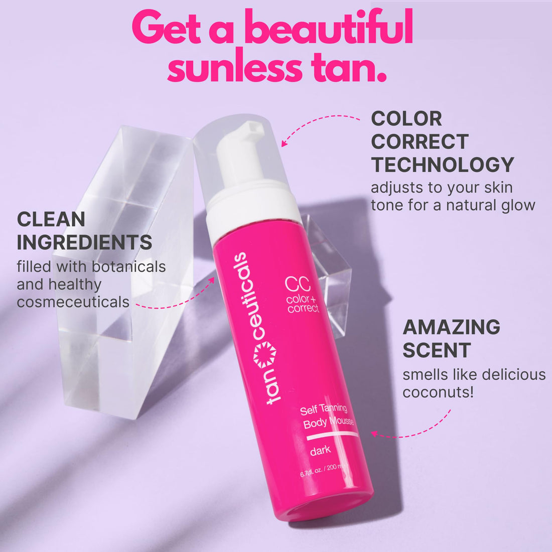 Tanceuticals Self Tanning Mousse - Healthy Ingredients and Fresh Coconut Scent Gives Instant, Long-Lasting Sunless Tan - Self Tanner in Dark Shade - 6.7 oz