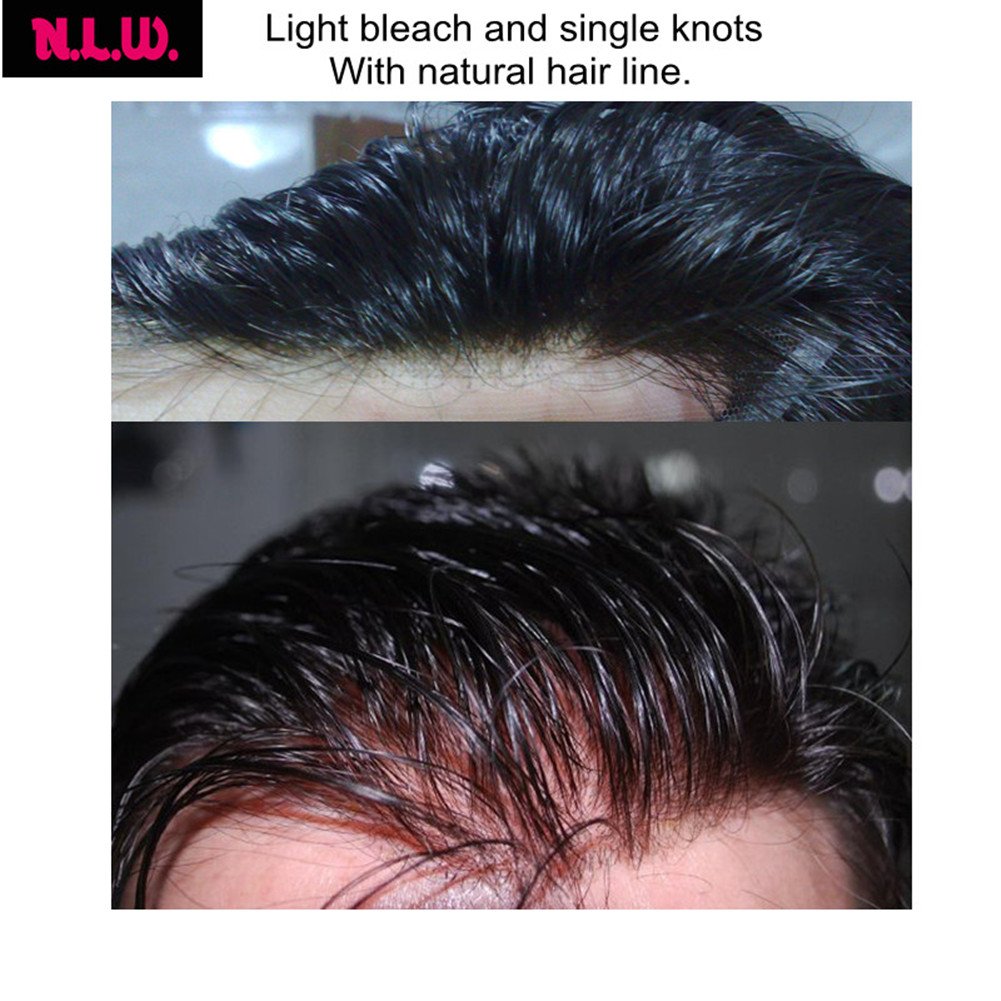 Human Hair Toupee for Men, N.L.W. European Human Hair Pieces for Men with 10 x 8 Super Thin French Lace,#1B Off Black