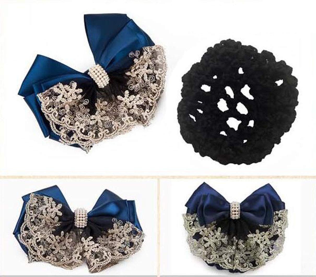 Lady Bow Hair Bun Net Snood Crochet Net Bun Hair Cover Hair Accessories Bowknot Decor Barrette Hair Clip Lace Flower Hair Accessories (Purple)