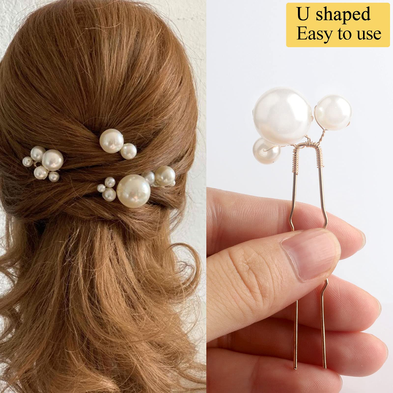 Sppry Wedding Pearl Hair Pins (12PCS) - U Shaped Hair Accessories for Bridal Women (Gold)