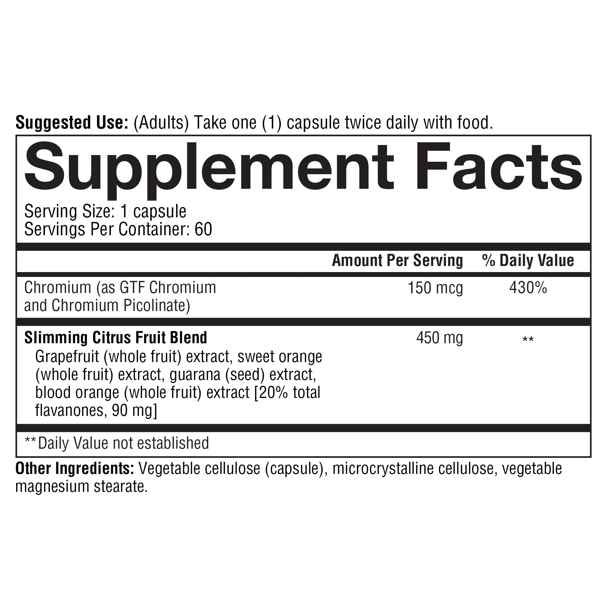 Youtheory Slimming Citrus Fruit - Vegan Health Supplement with Chromium - Supports Overall Wellness* - Dairy, Soy & Gluten Free - 60 Vegetarian Capsules