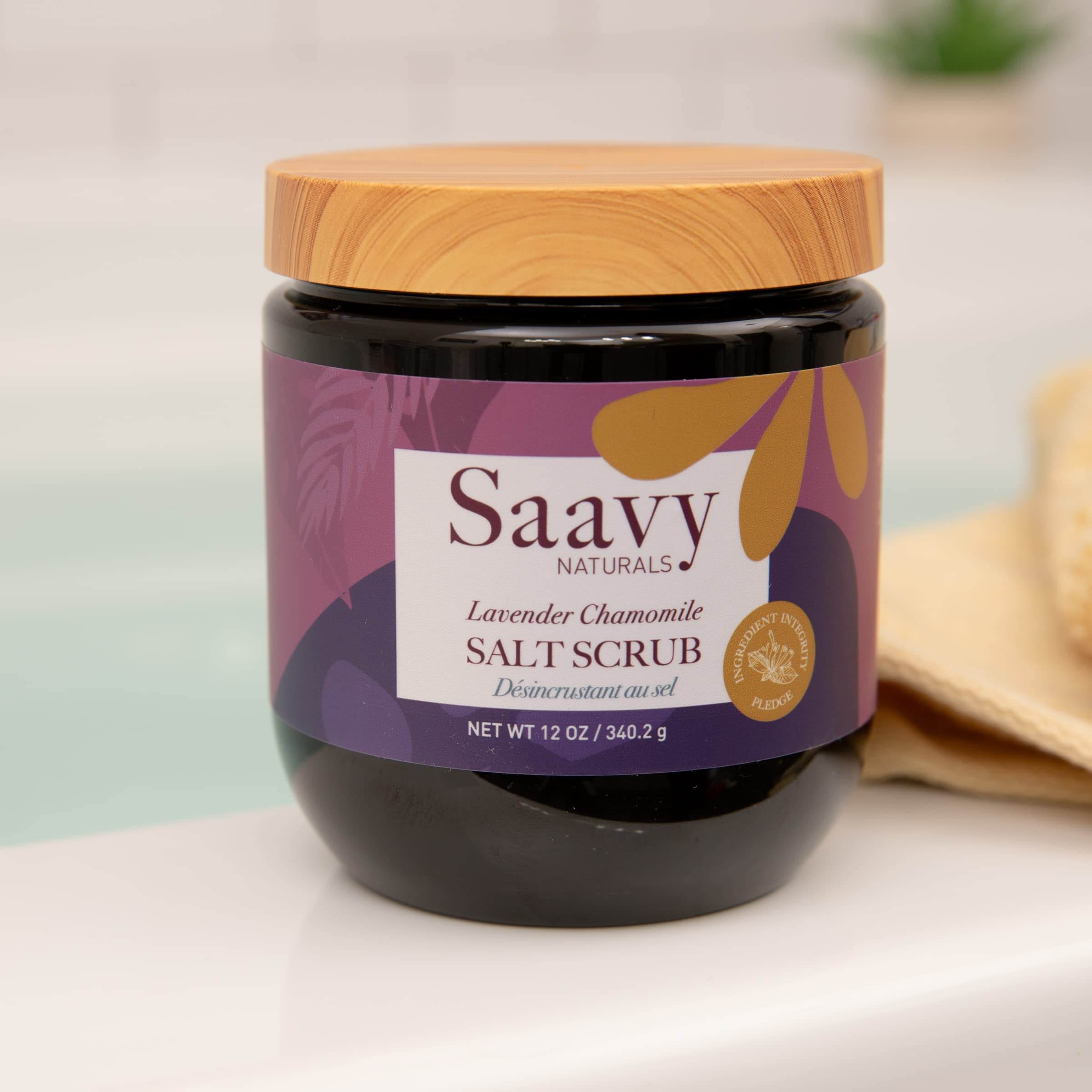 Saavy Naturals Salt Scrub Body Exfoliator, Soothing Lavender Chamomile, Natural Exfoliation and Moisturizing for Women, Vegan Dead Sea Salts Infused with Organic Jojoba Oils - 12 Oz, 2 Pack