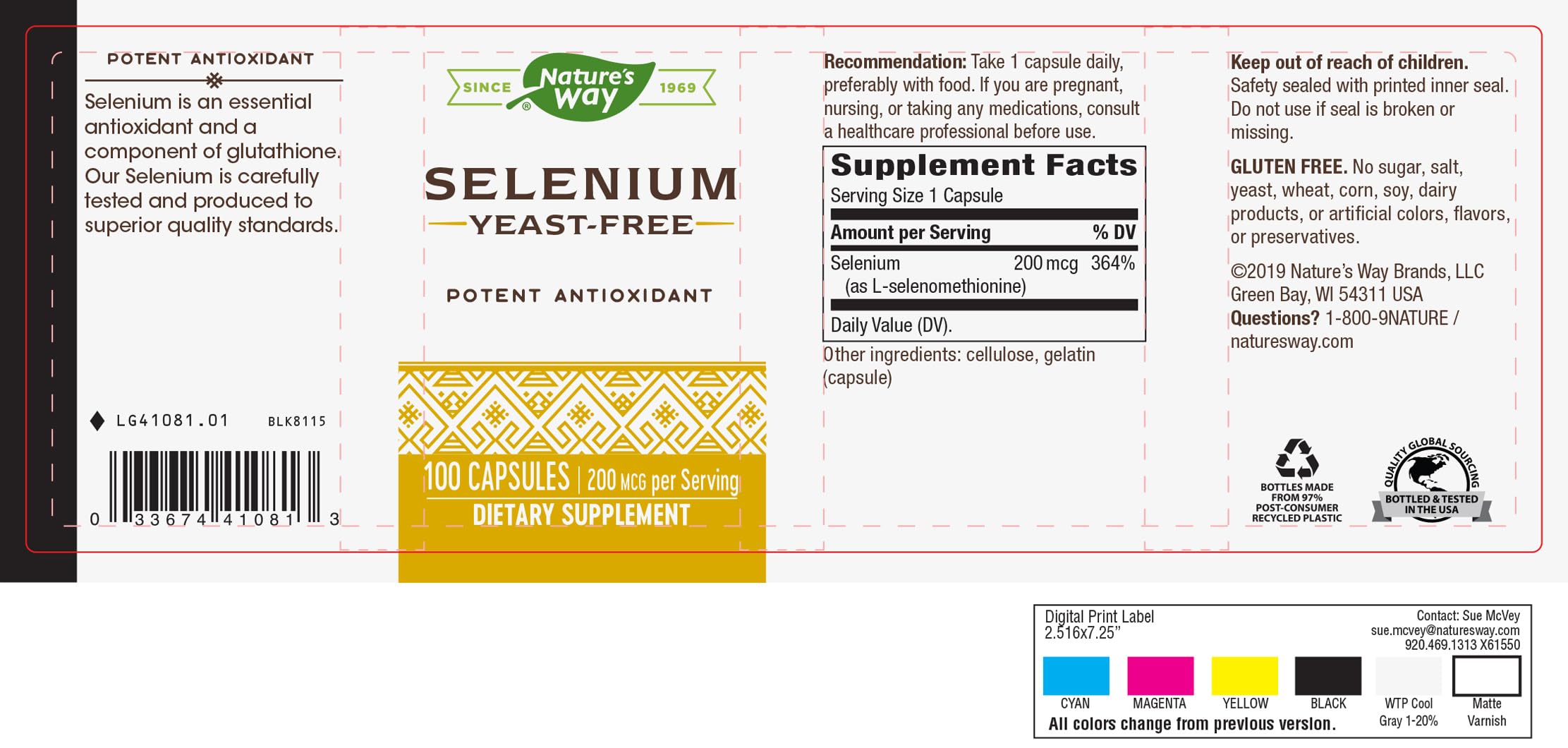 Nature's Way Selenium - 200 mcg per serving - L-Selenomethionine - Potent Antioxidant - Essential Mineral Supplement - Gluten Free - 100 Capsules