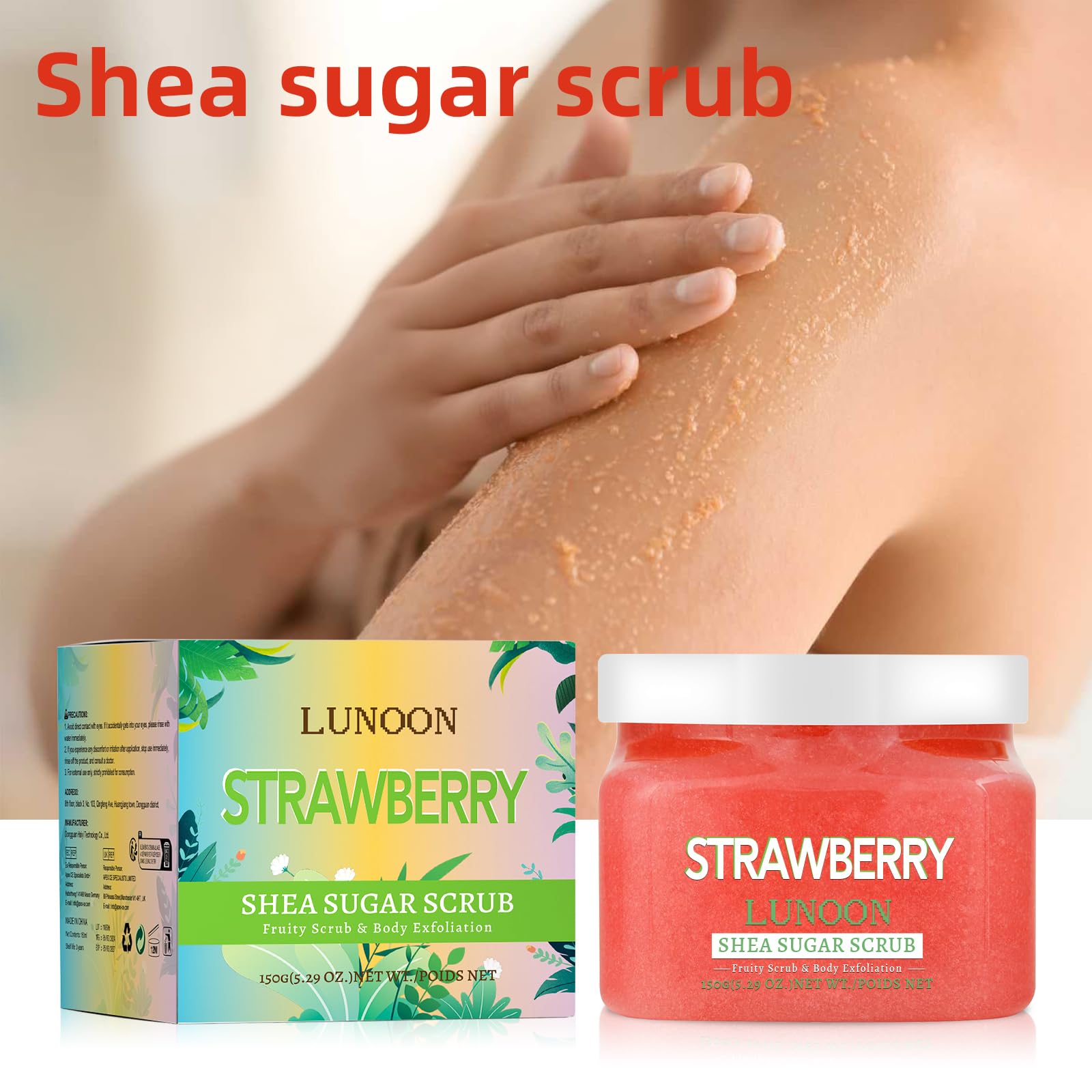 Strawberry Shea Sugar Scrub, 5.29 oz, Ultra Hydrating and Exfoliating Scrub for Nourishing Essential Body Care (1PC, Strawberry)