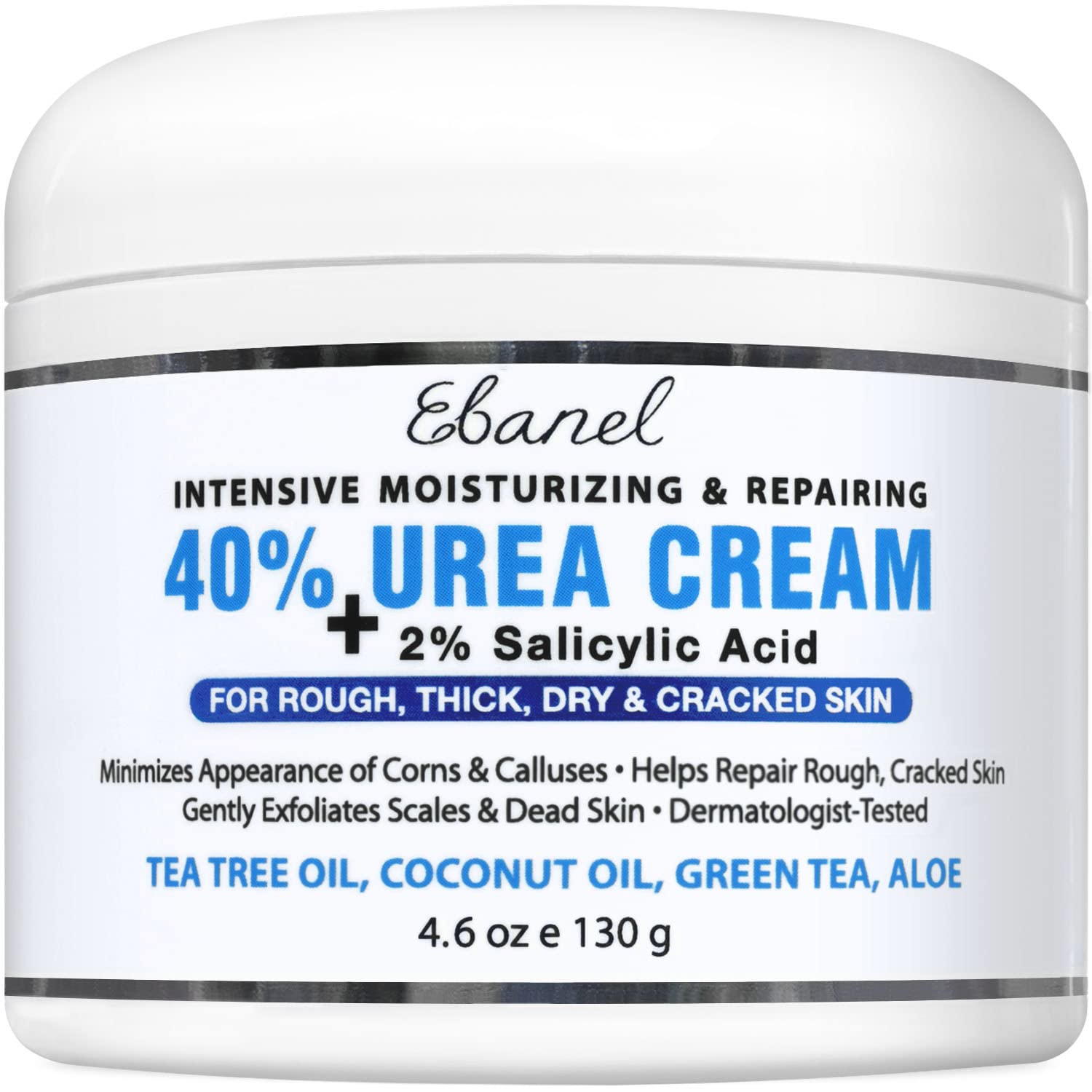 Ebanel Urea Cream 40% Plus Salicylic Acid 4.6 Oz, Callus Remover Hand Cream Foot Cream For Dry Cracked Feet, Hands, Heels, Knees, Intensive Moisturizes & Softens Skin, Exfoliates Dead Skin