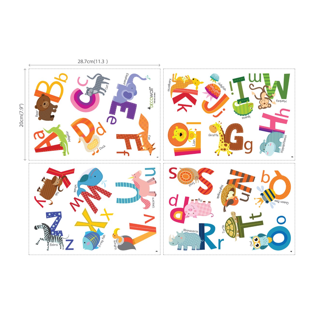 DECOWALL DS4-8002 Animal Alphabet Kids Wall Stickers Wall Decals Peel and Stick Removable Wall Stickers for Kids Nursery Bedroom Living Room (Small) Decor