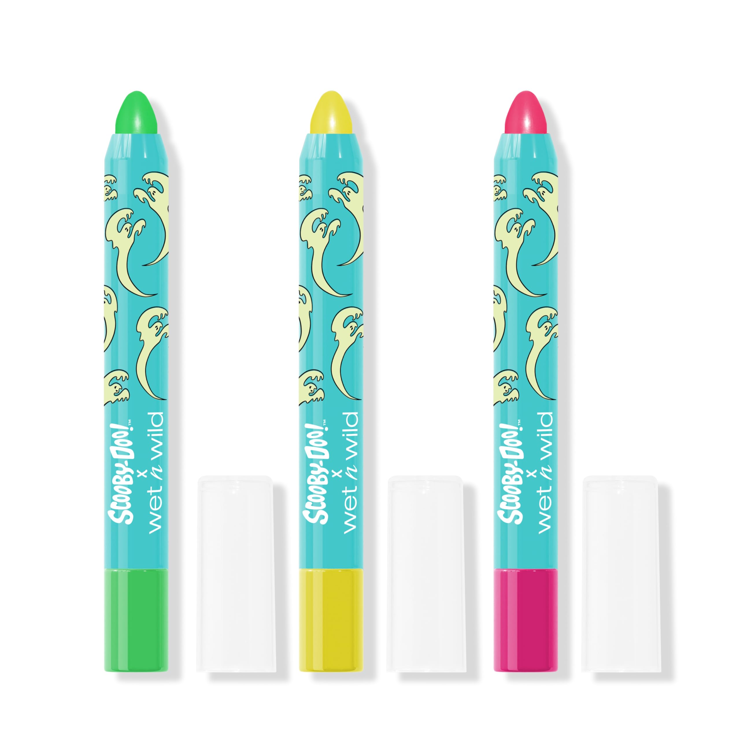 wet n wild Scooby Doo UV Glow Crayon Set, 3-Piece Face & Body Makeup Kit, Neon Colors that Glow Under UV Light, Infused with Vitamin E, Cruelty-Free & Vegan - Glow Madness