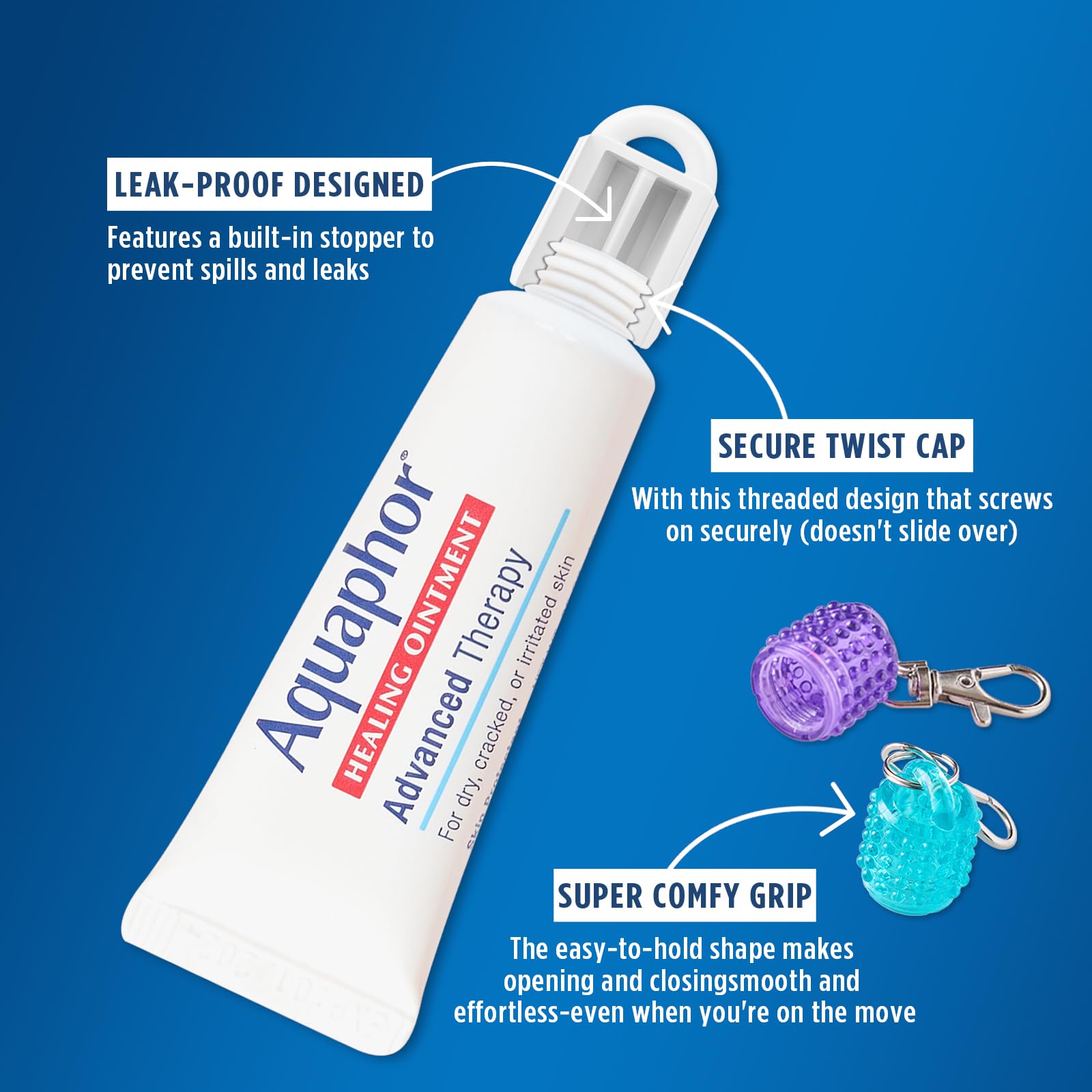 Keychain Cap Compatible with Aquaphor HEALING OINTMENT .35 0Z.(10g) - Replacement Cap with Stopper, Lip Balm Holder for Lanyard or Bag, Lip Gloss Keychain for Women&Moms