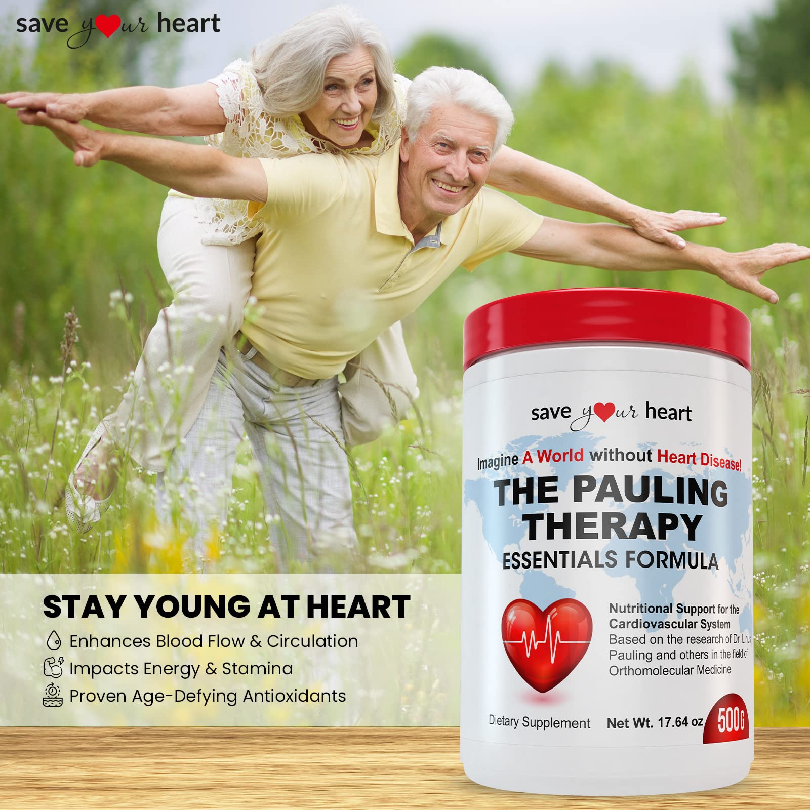 SAVE YOUR HEART Cardio Health Powder Supplement - The Pauling Therapy Essentials Formula (PTEF) Healthy Vitamin C, B-12, L-Lysine, L-Arginine, Magnesium, Zinc + Vitamins, Minerals & Antioxidants