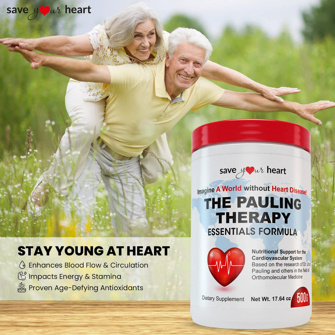 SAVE YOUR HEART Cardio Health Powder Supplement - The Pauling Therapy Essentials Formula (PTEF) Healthy Vitamin C, B-12, L-Lysine, L-Arginine, Magnesium, Zinc + Vitamins, Minerals & Antioxidants
