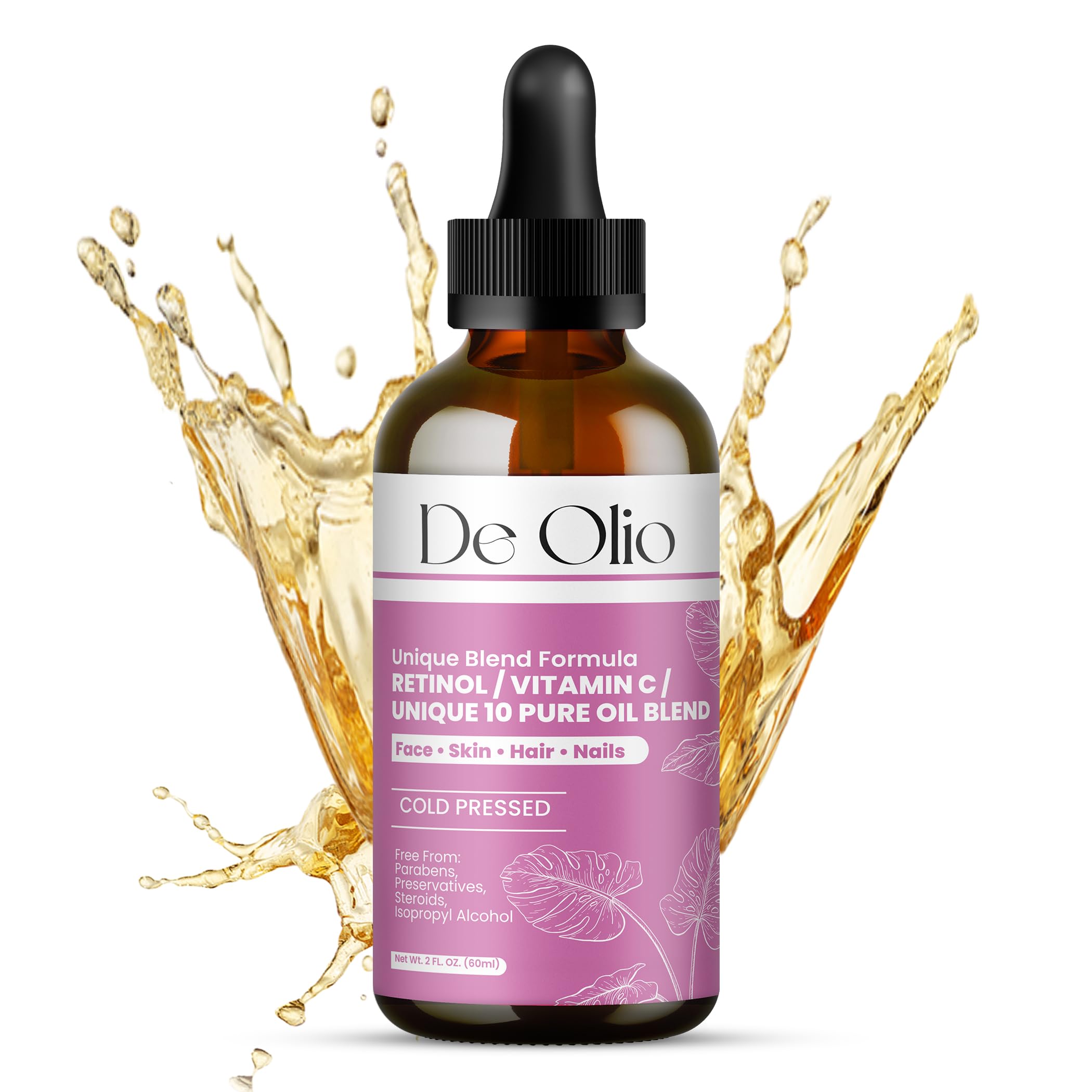 De Olio | Face Oil & Body Oil | 100% Pure & Natural | Body Moisturizer for Dry Skin | Vitamin C & 10 Pure Facial Oil Blend | Dermatologist Recommended | Bath Oil | For All Skin Types 2fl. oz. (60 mL)