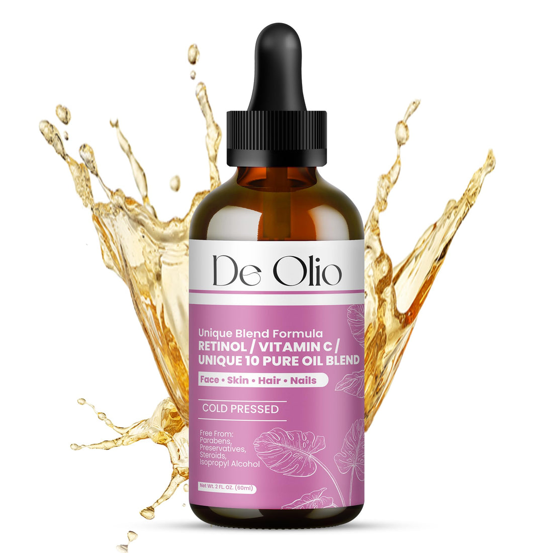 De Olio | Face Oil & Body Oil | 100% Pure & Natural | Body Moisturizer for Dry Skin | Vitamin C & 10 Pure Facial Oil Blend | Dermatologist Recommended | Bath Oil | For All Skin Types 2fl. oz. (60 mL)