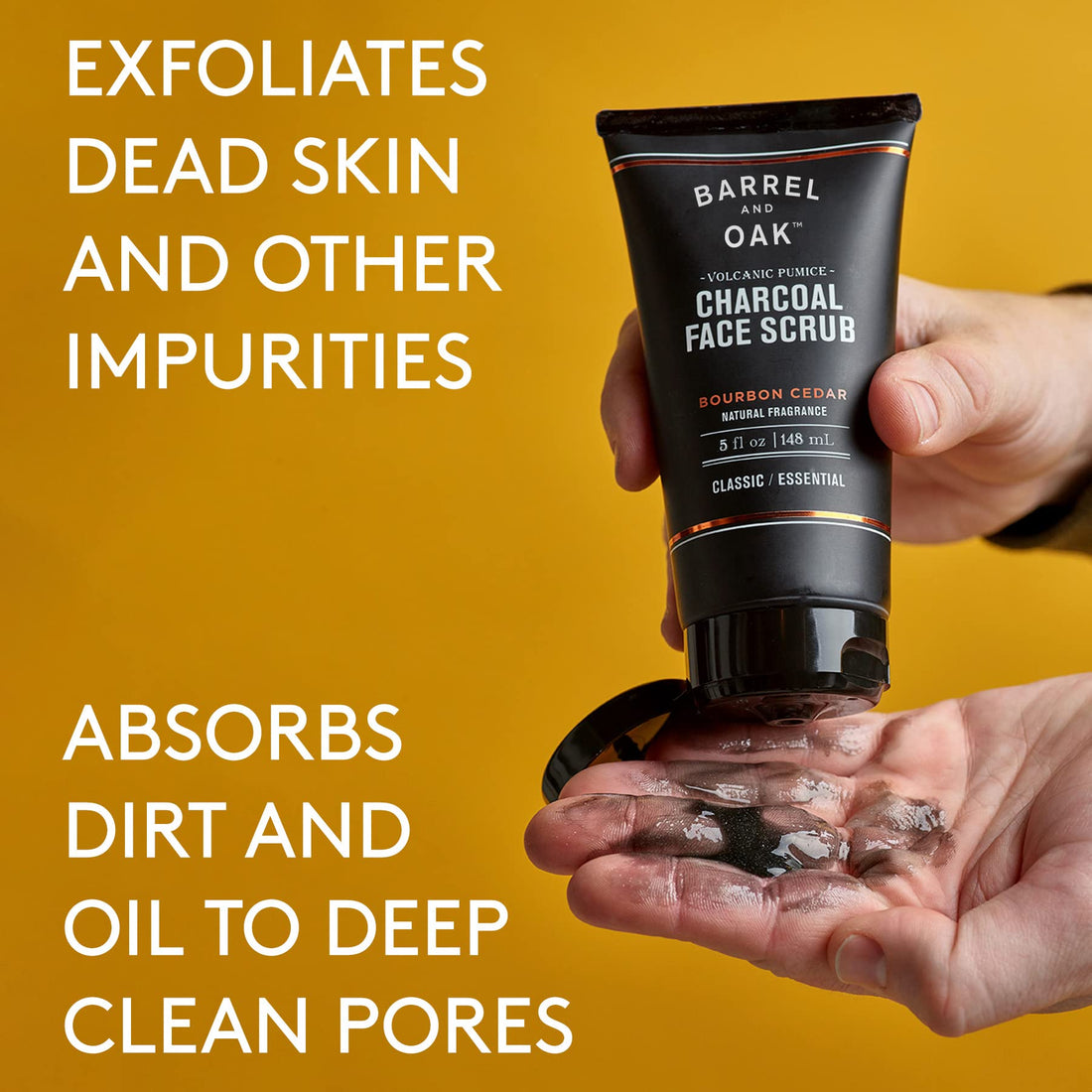 Olivina Men Volcanic Pumice and Charcoal Face Scrub, 5 Fluid Ounce, Bourbon Cedar