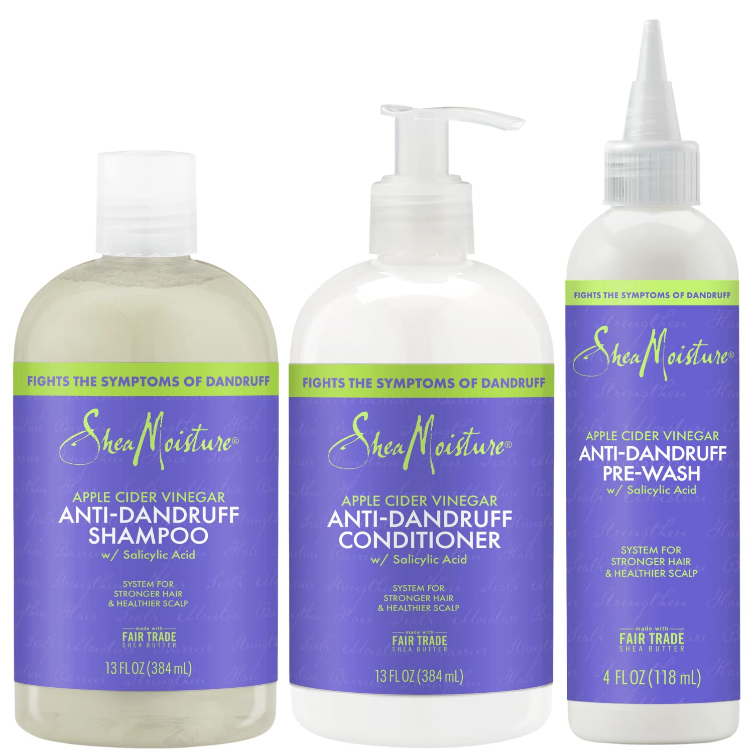 SheaMoisture Dandruff Shampoo (12 Oz) + Conditioner (12 Oz) + Pre-Wash (4 Oz) Anti-Dandruff 3pc Bundle with Salicylic Acid & Vitamin B3, Apple Cider Vinegar